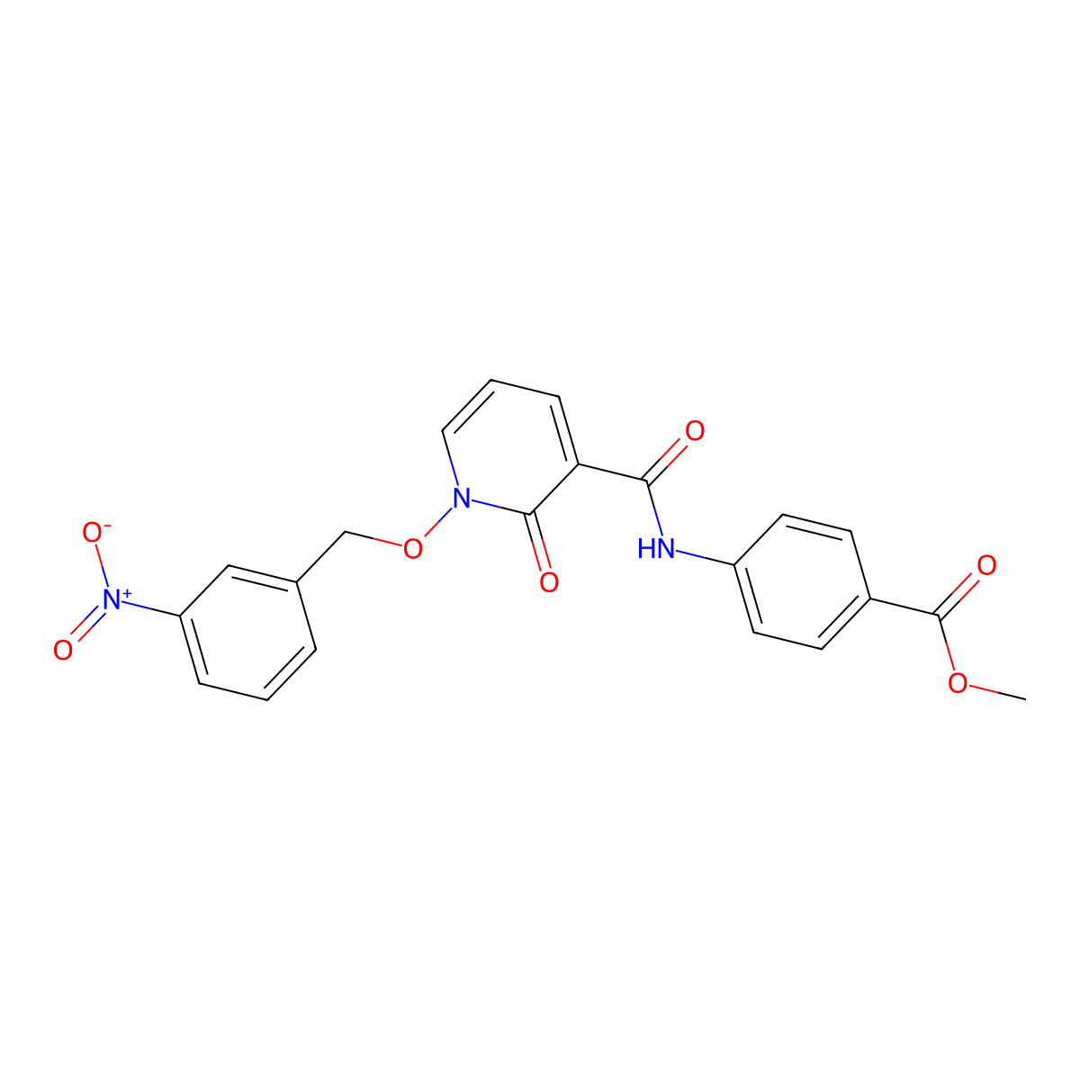 Methyl 4-{1-[(3-nitrophenyl)methoxy]-2-oxo-1,2-dihydropyridine-3-amido}benzoate molecular structure, CAS 852365-03-8