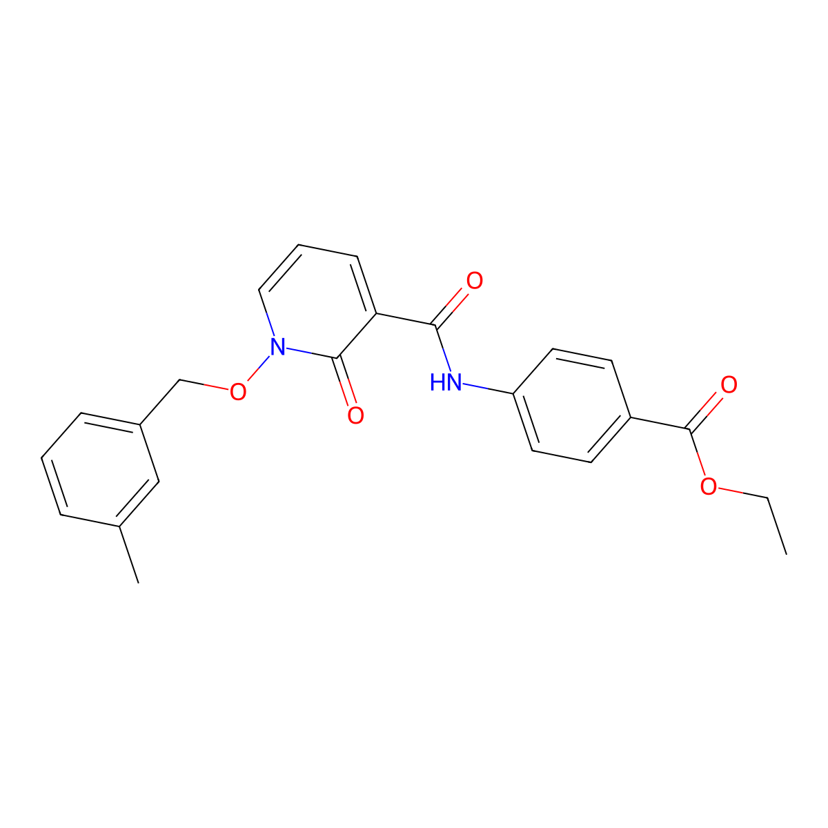 Ethyl 4-(1-((3-methylbenzyl)oxy)-2-oxo-1,2-dihydropyridine-3-carboxamido)benzoate molecular structure, CAS 852365-05-0