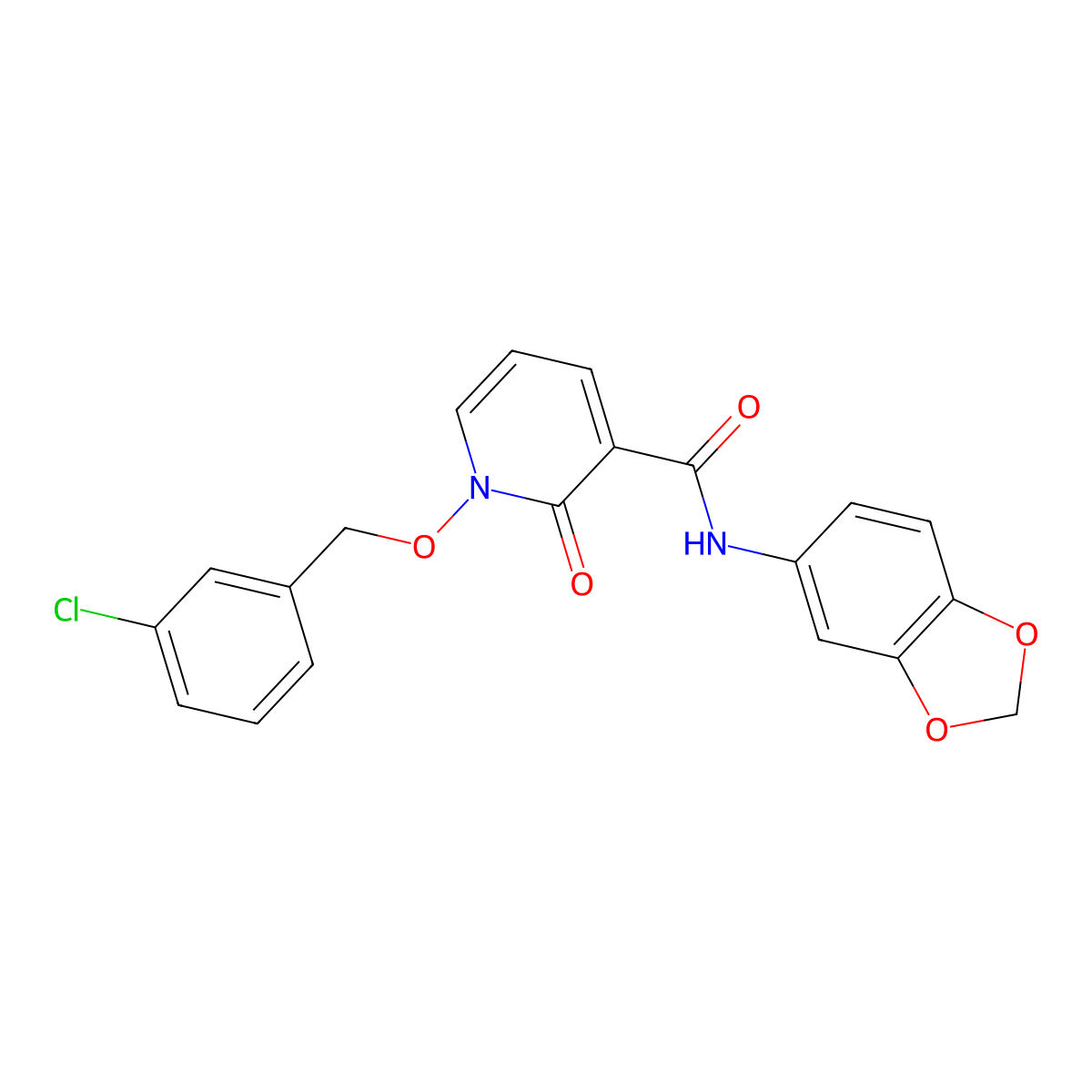 N-1,3-benzodioxol-5-yl-1-[(3-chlorobenzyl)oxy]-2-oxo-1,2-dihydropyridine-3-carboxamide molecular structure, CAS 852365-19-6