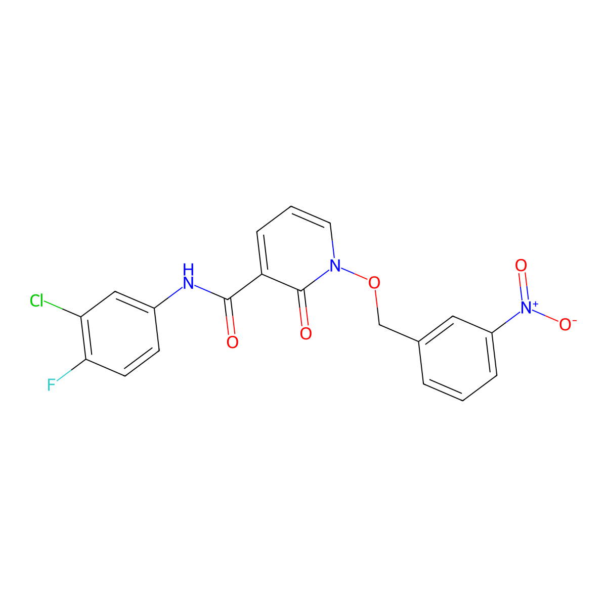N-(3-chloro-4-fluorophenyl)-1-[(3-nitrophenyl)methoxy]-2-oxo-1,2-dihydropyridine-3-carboxamide molecular structure, CAS 852365-60-7