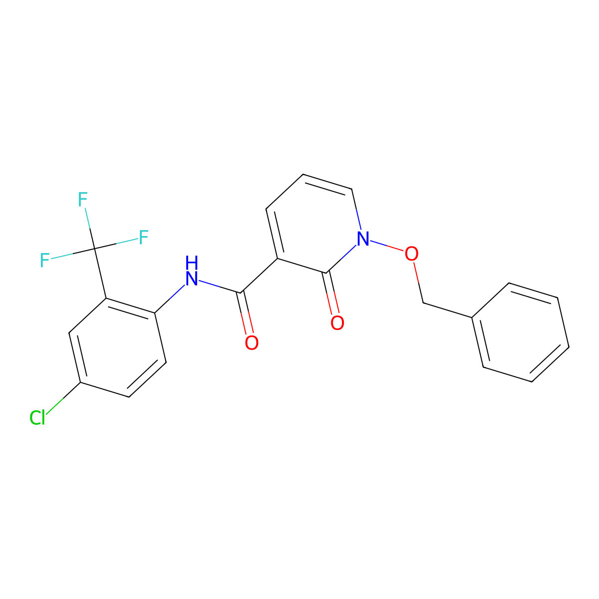 1-(benzyloxy)-N-(4-chloro-2-(trifluoromethyl)phenyl)-2-oxo-1,2-dihydropyridine-3-carboxamide molecular structure, CAS 852365-73-2