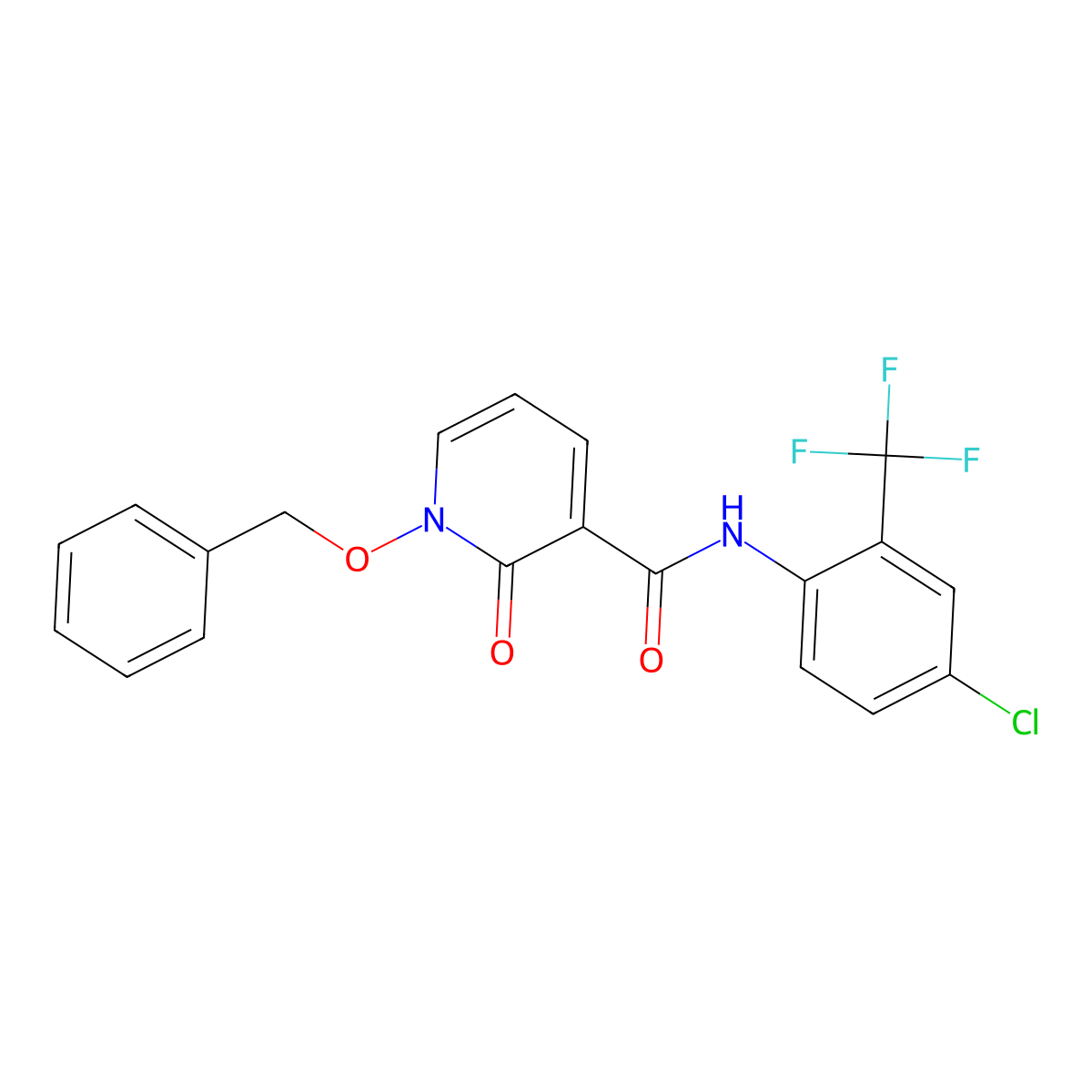 1-(benzyloxy)-N-(4-chloro-2-(trifluoromethyl)phenyl)-2-oxo-1,2-dihydropyridine-3-carboxamide molecular structure, CAS 852365-73-2