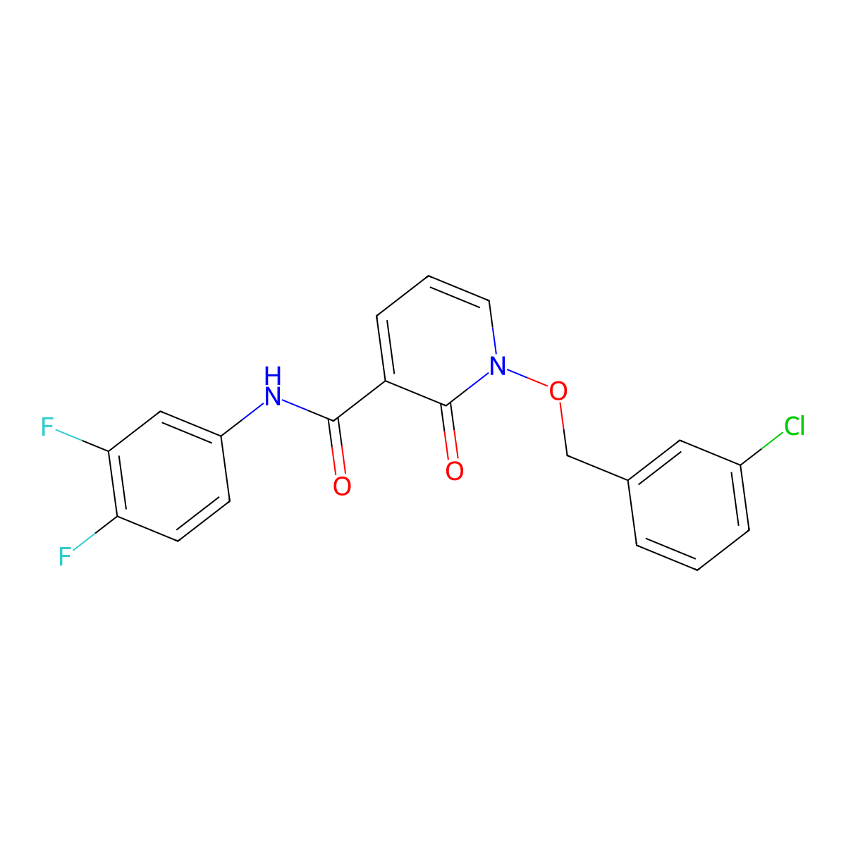 1-((3-chlorobenzyl)oxy)-N-(3,4-difluorophenyl)-2-oxo-1,2-dihydropyridine-3-carboxamide molecular structure, CAS 852365-80-1