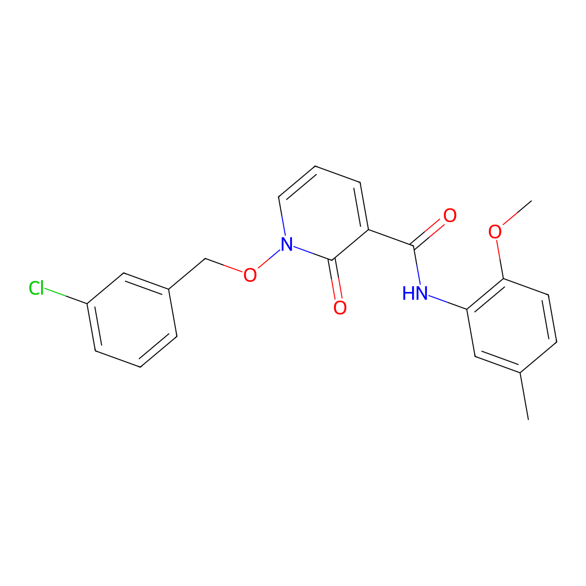 1-((3-chlorobenzyl)oxy)-N-(2-methoxy-5-methylphenyl)-2-oxo-1,2-dihydropyridine-3-carboxamide molecular structure, CAS 852365-85-6