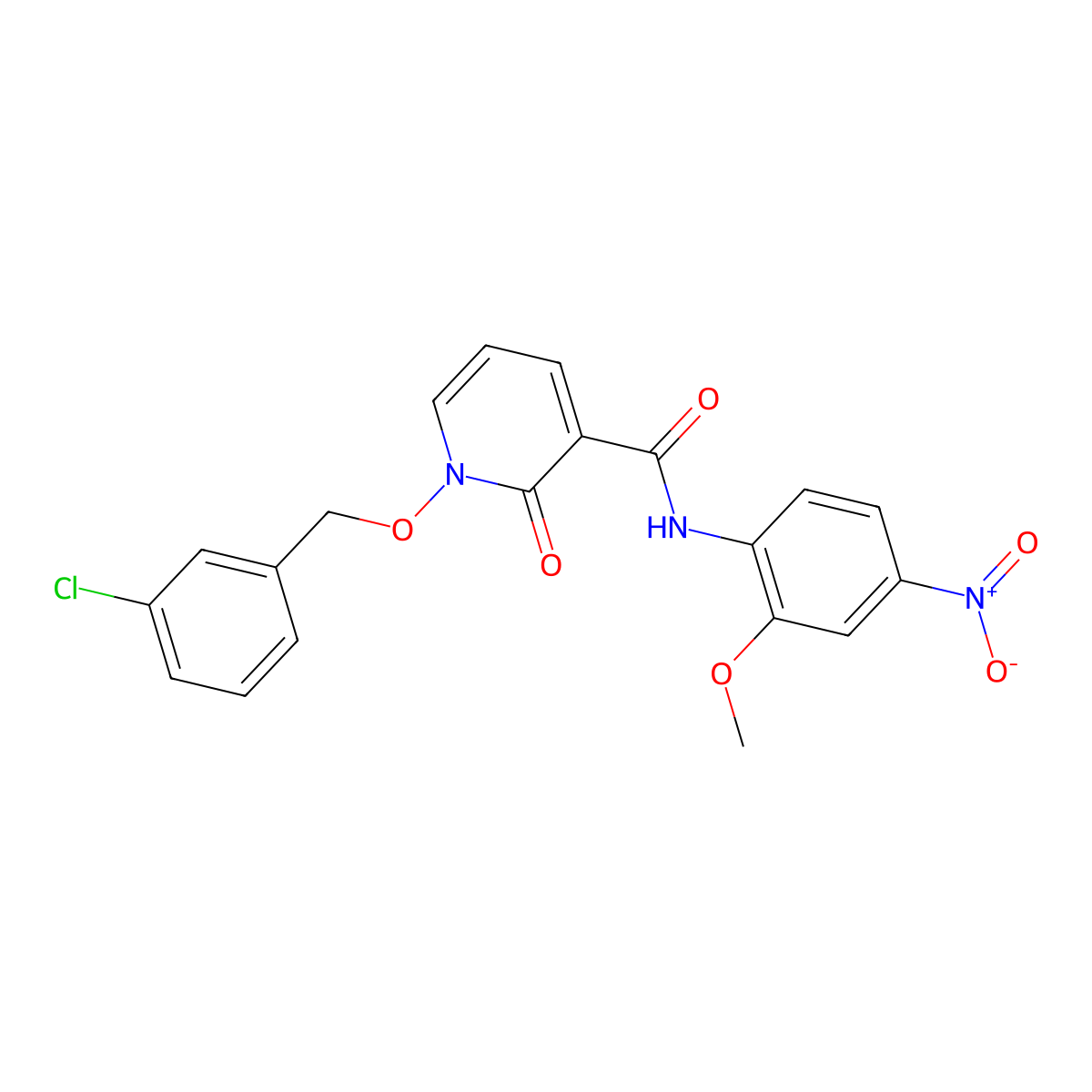 1-((3-chlorobenzyl)oxy)-N-(2-methoxy-4-nitrophenyl)-2-oxo-1,2-dihydropyridine-3-carboxamide molecular structure, CAS 852365-87-8