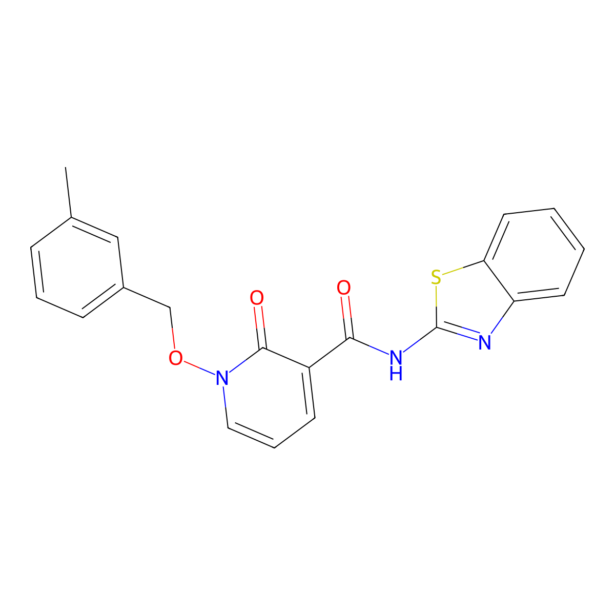 N-(benzo[d]thiazol-2-yl)-1-((3-methylbenzyl)oxy)-2-oxo-1,2-dihydropyridine-3-carboxamide molecular structure, CAS 852366-12-2