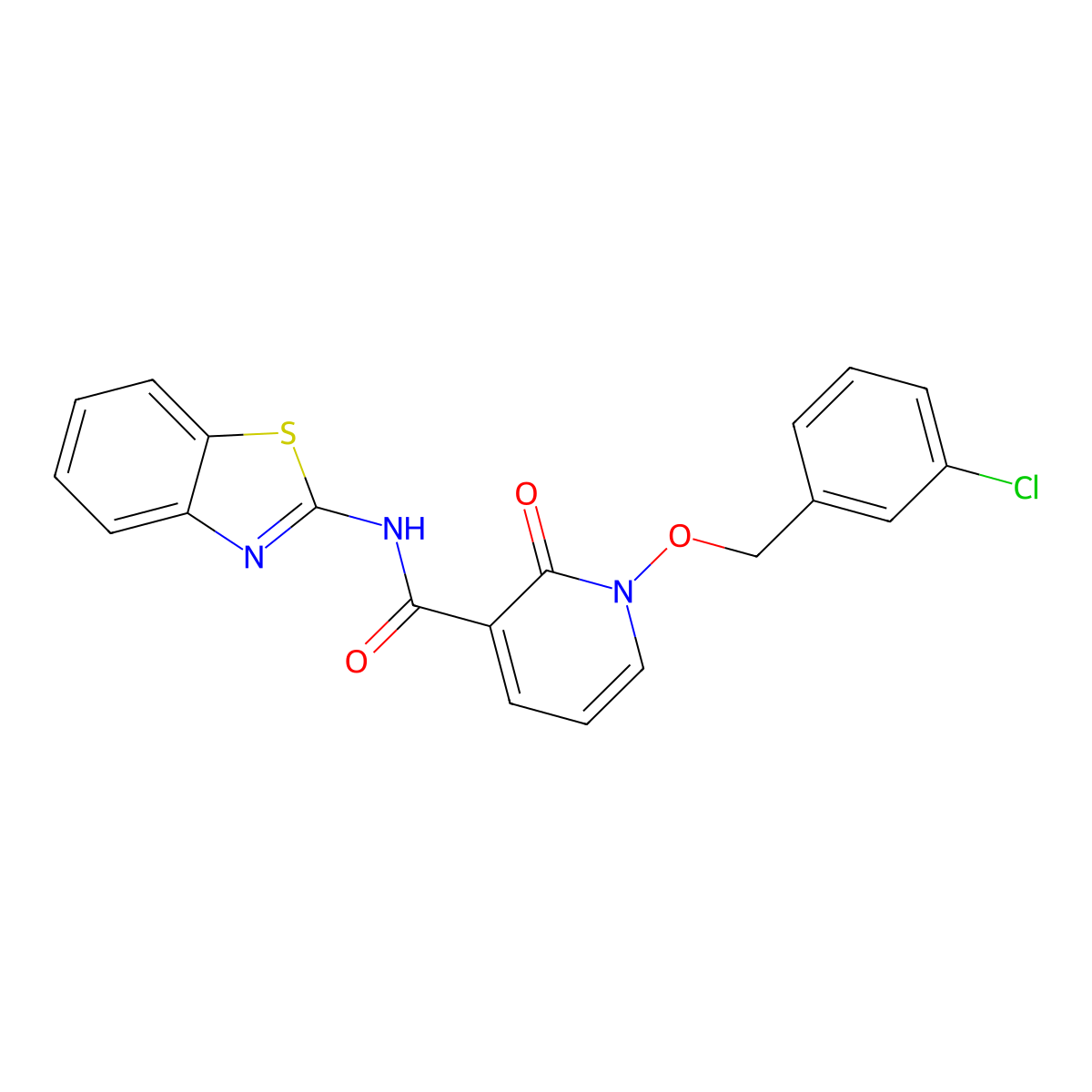N-(benzo[d]thiazol-2-yl)-1-((3-chlorobenzyl)oxy)-2-oxo-1,2-dihydropyridine-3-carboxamide molecular structure, CAS 852366-13-3