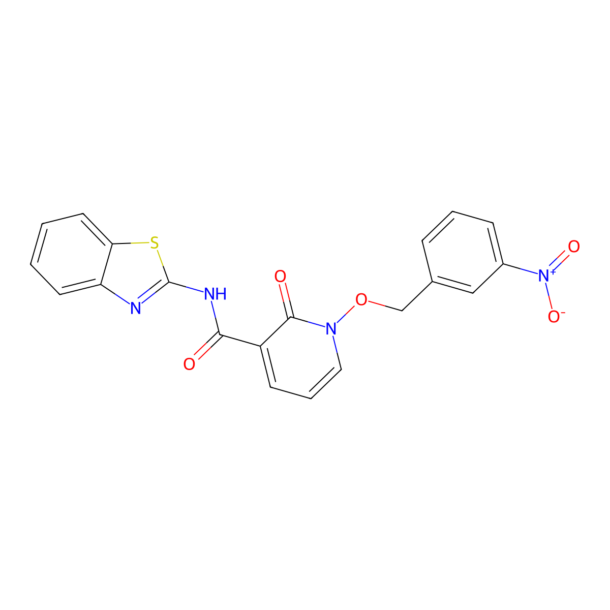 N-(benzo[d]thiazol-2-yl)-1-((3-nitrobenzyl)oxy)-2-oxo-1,2-dihydropyridine-3-carboxamide molecular structure, CAS 852366-14-4
