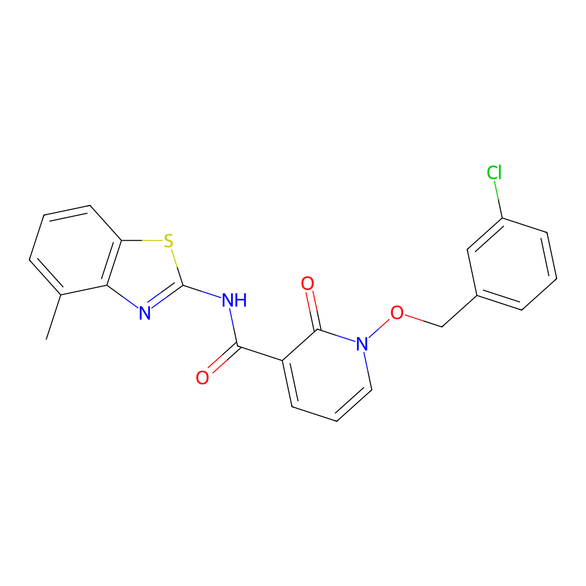1-((3-chlorobenzyl)oxy)-N-(4-methylbenzo[d]thiazol-2-yl)-2-oxo-1,2-dihydropyridine-3-carboxamide molecular structure, CAS 852366-17-7