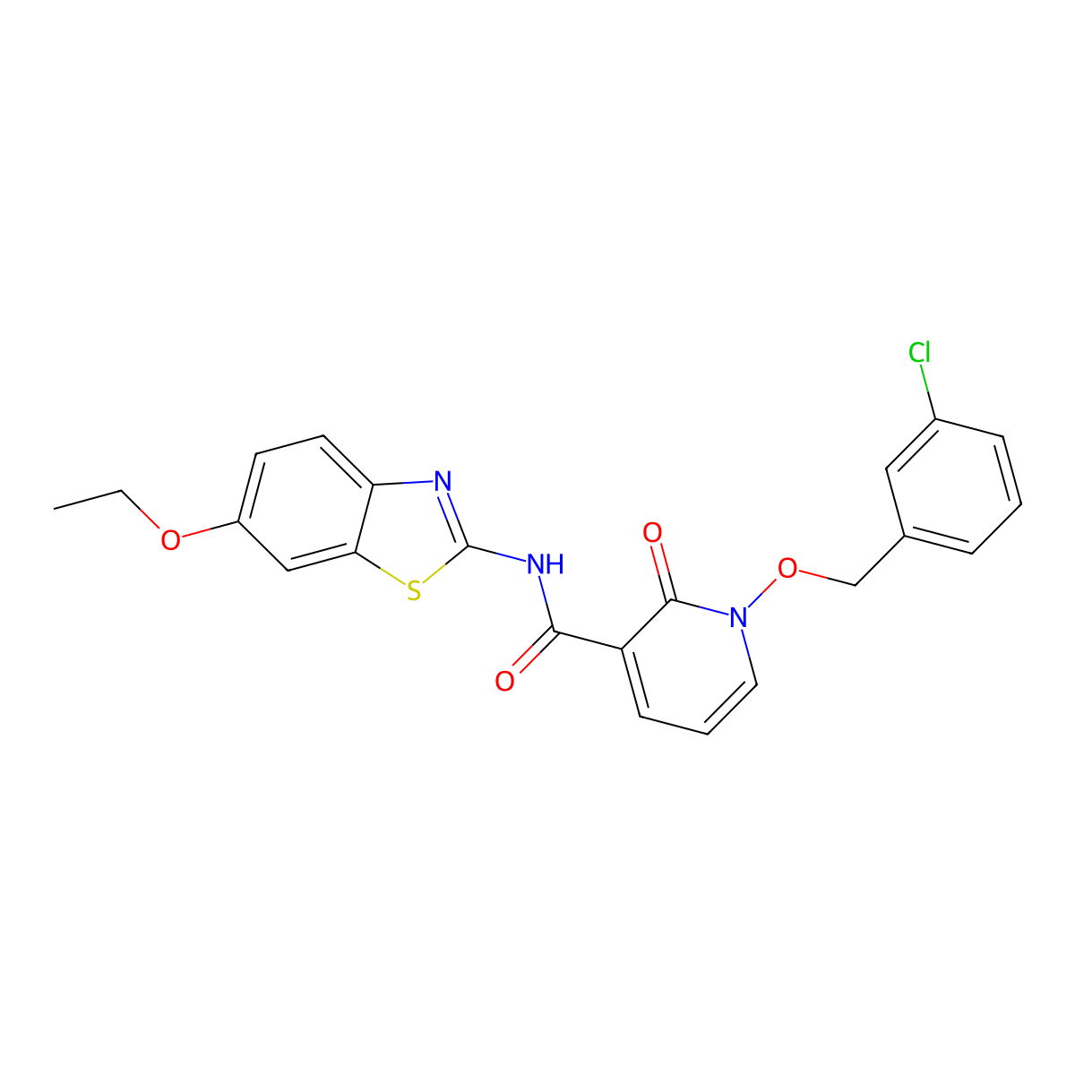 1-((3-chlorobenzyl)oxy)-N-(6-ethoxybenzo[d]thiazol-2-yl)-2-oxo-1,2-dihydropyridine-3-carboxamide molecular structure, CAS 852366-25-7