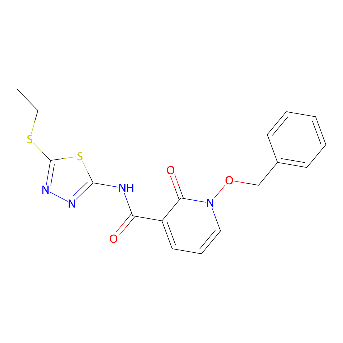 1-(benzyloxy)-N-(5-(ethylthio)-1,3,4-thiadiazol-2-yl)-2-oxo-1,2-dihydropyridine-3-carboxamide molecular structure, CAS 852366-38-2