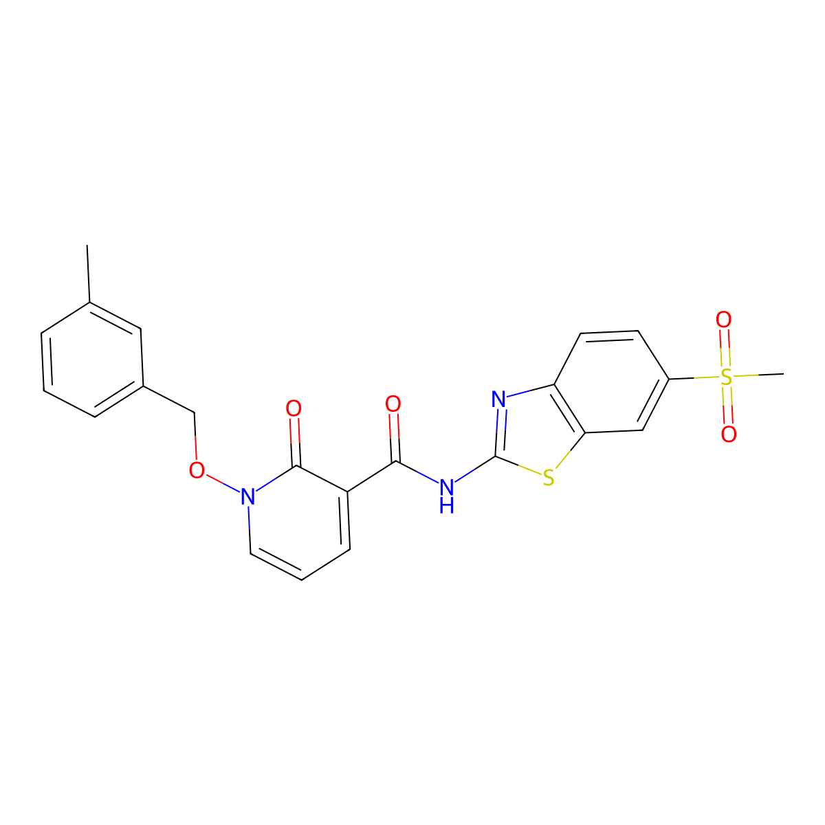 1-((3-methylbenzyl)oxy)-N-(6-(methylsulfonyl)benzo[d]thiazol-2-yl)-2-oxo-1,2-dihydropyridine-3-carboxamide molecular structure, CAS 852366-43-9