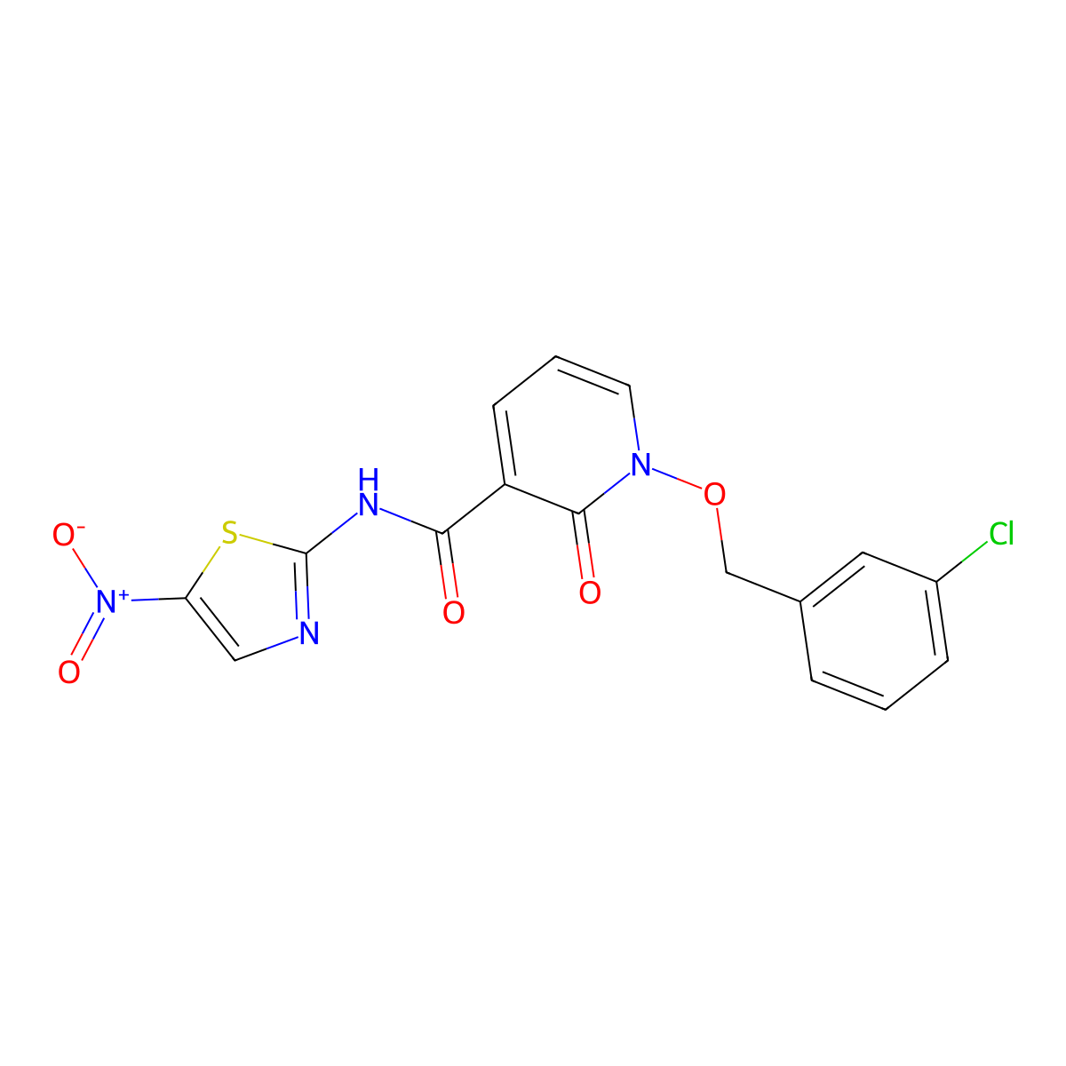 1-((3-chlorobenzyl)oxy)-N-(5-nitrothiazol-2-yl)-2-oxo-1,2-dihydropyridine-3-carboxamide molecular structure, CAS 852366-51-9