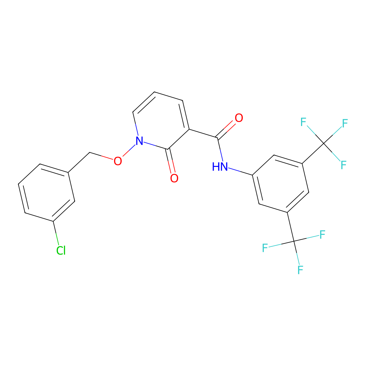 N-[3,5-bis(trifluoromethyl)phenyl]-1-[(3-chlorophenyl)methoxy]-2-oxo-1,2-dihydropyridine-3-carboxamide molecular structure, CAS 852366-55-3