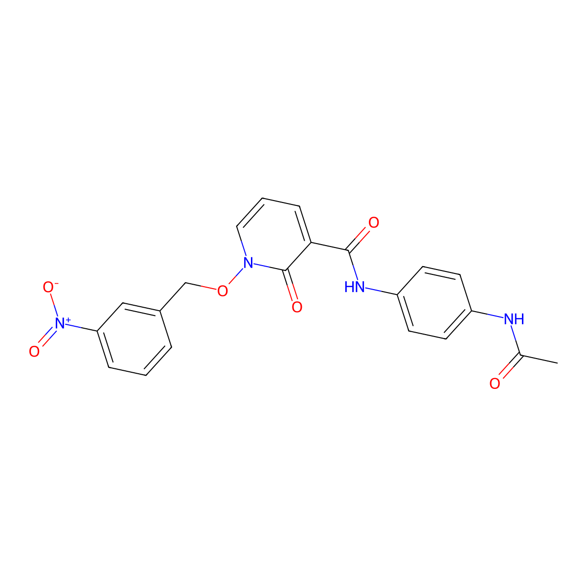 N-(4-acetamidophenyl)-1-((3-nitrobenzyl)oxy)-2-oxo-1,2-dihydropyridine-3-carboxamide molecular structure, CAS 852366-60-0