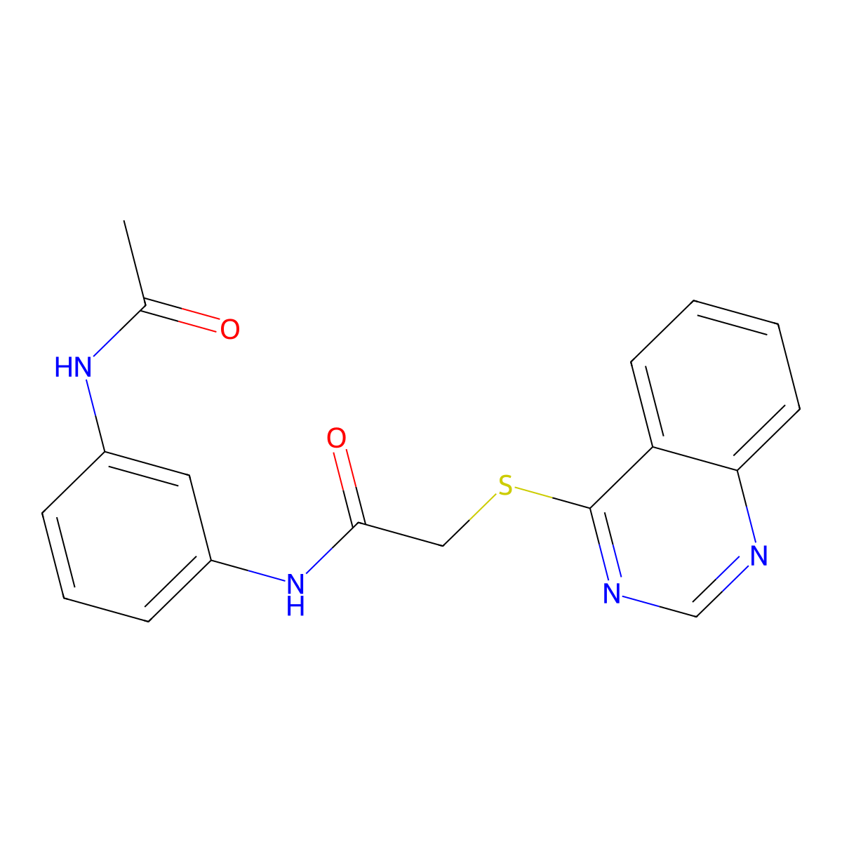N-(3-acetamidophenyl)-2-(quinazolin-4-ylthio)acetamide molecular structure, CAS 852366-73-5