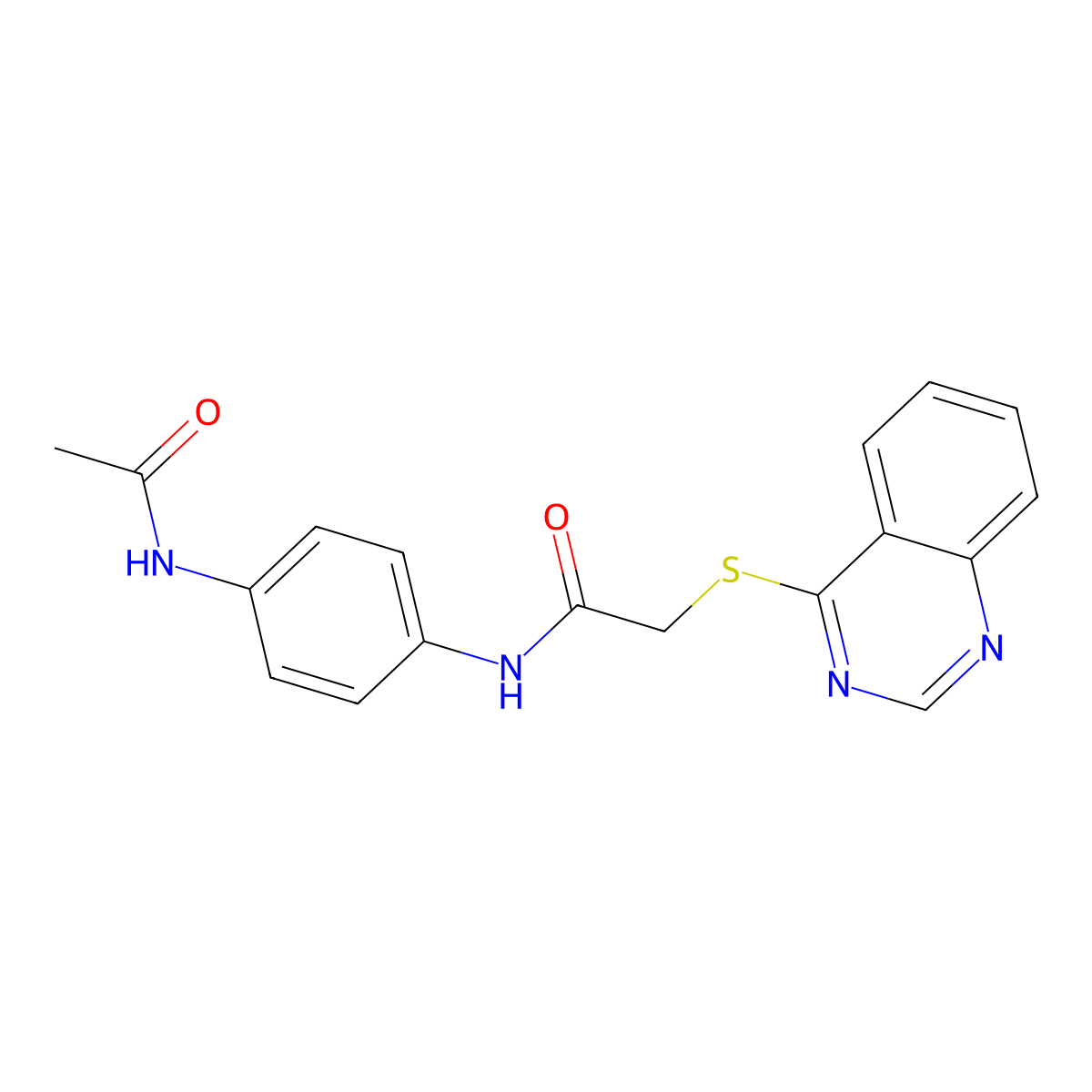 N-(4-acetamidophenyl)-2-(quinazolin-4-ylthio)acetamide molecular structure, CAS 852366-74-6