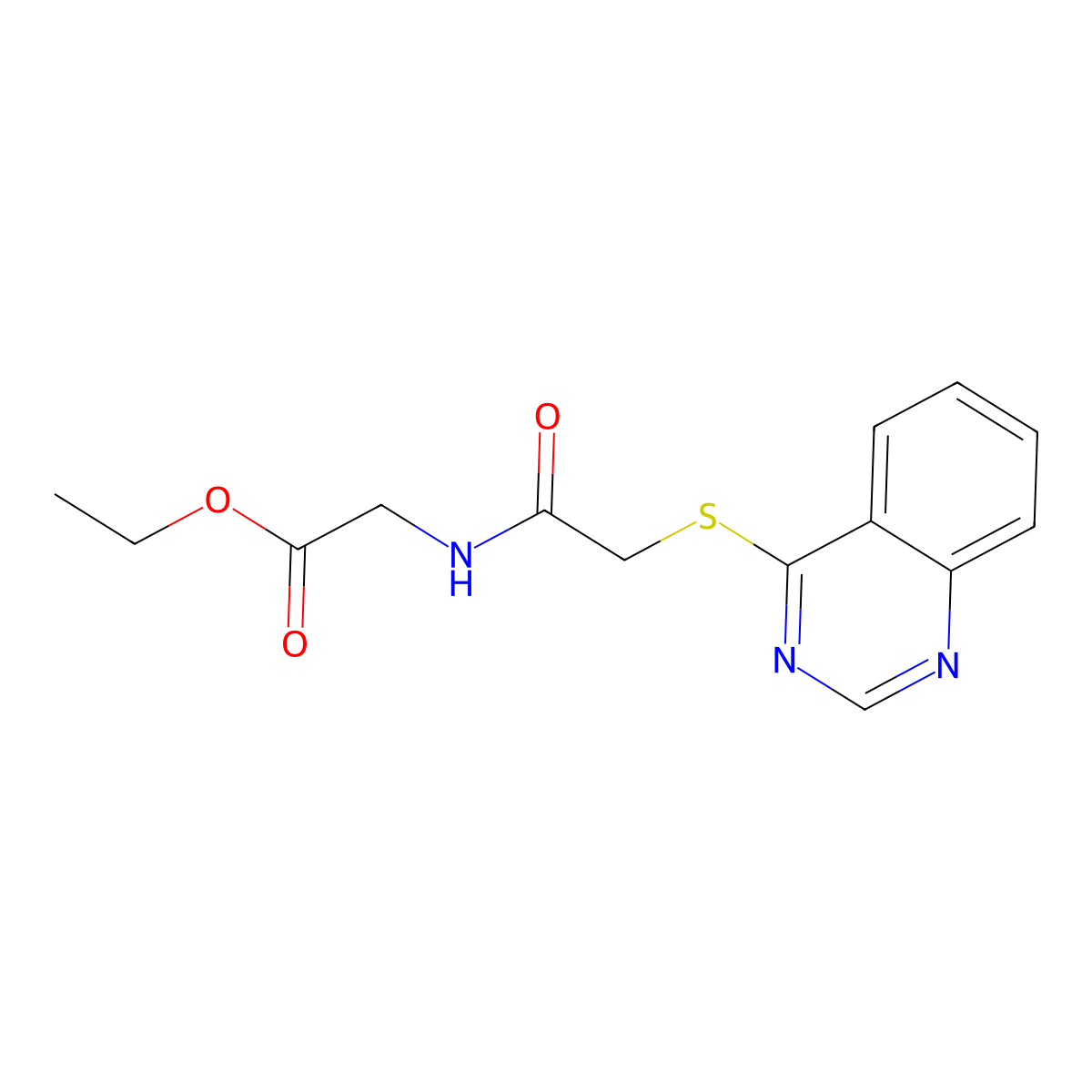 Ethyl 2-(2-(quinazolin-4-ylthio)acetamido)acetate molecular structure, CAS 852366-75-7