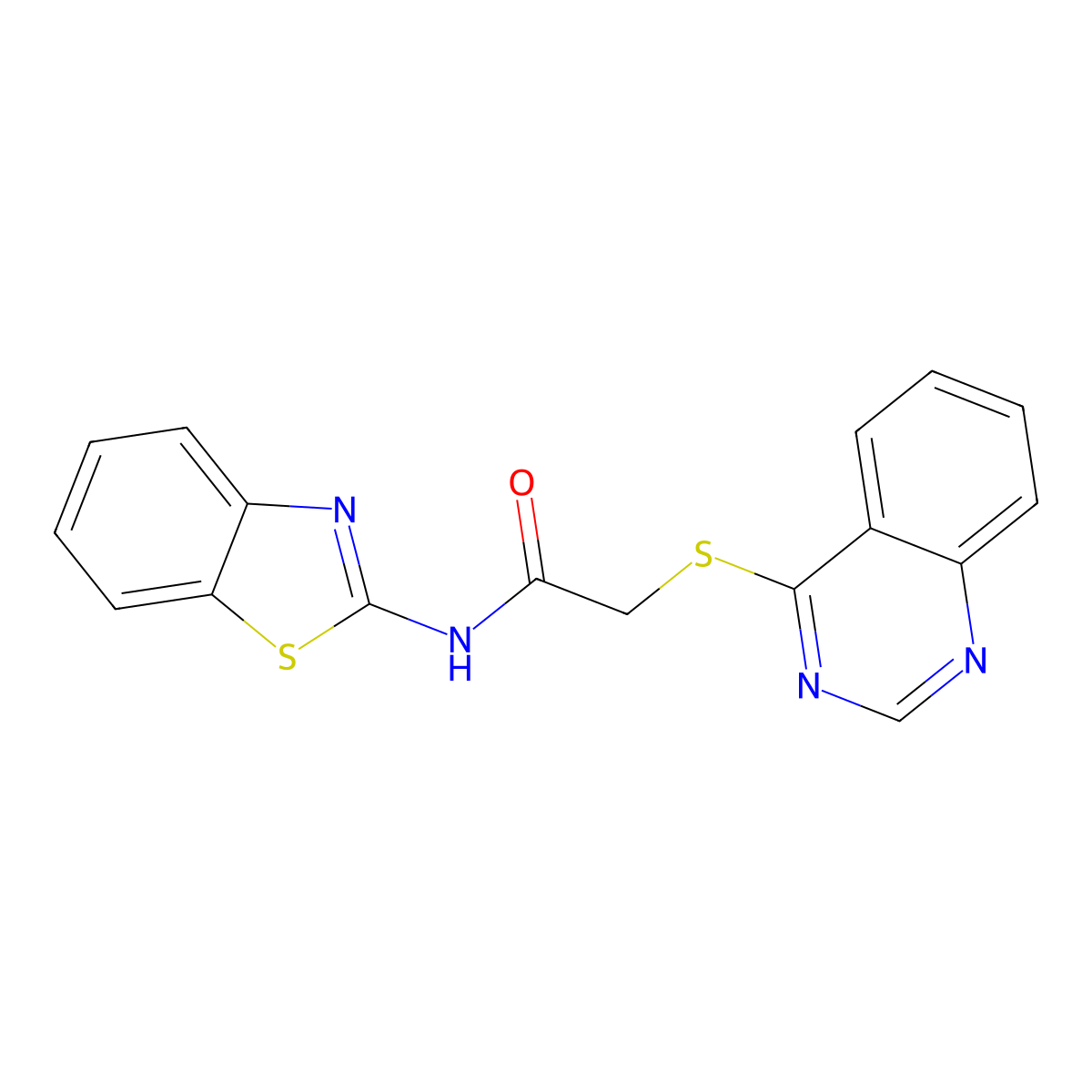 N-(benzo[d]thiazol-2-yl)-2-(quinazolin-4-ylthio)acetamide molecular structure, CAS 852366-76-8