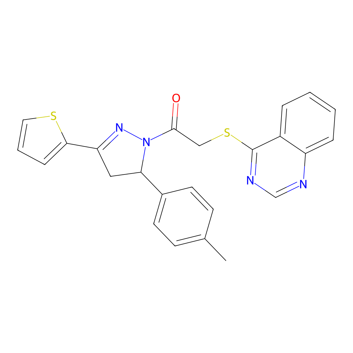 1-[3-(4-Methylphenyl)-5-thiophen-2-yl-3,4-dihydropyrazol-2-yl]-2-quinazolin-4-ylsulfanylethanone molecular structure, CAS 852366-92-8