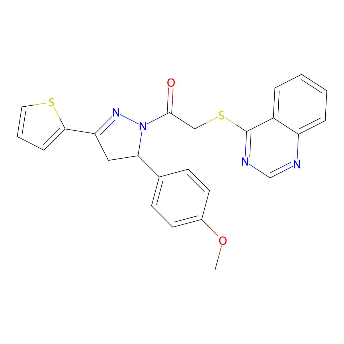 1-(5-(4-methoxyphenyl)-3-(thiophen-2-yl)-4,5-dihydro-1H-pyrazol-1-yl)-2-(quinazolin-4-ylthio)ethanone molecular structure, CAS 852366-94-0