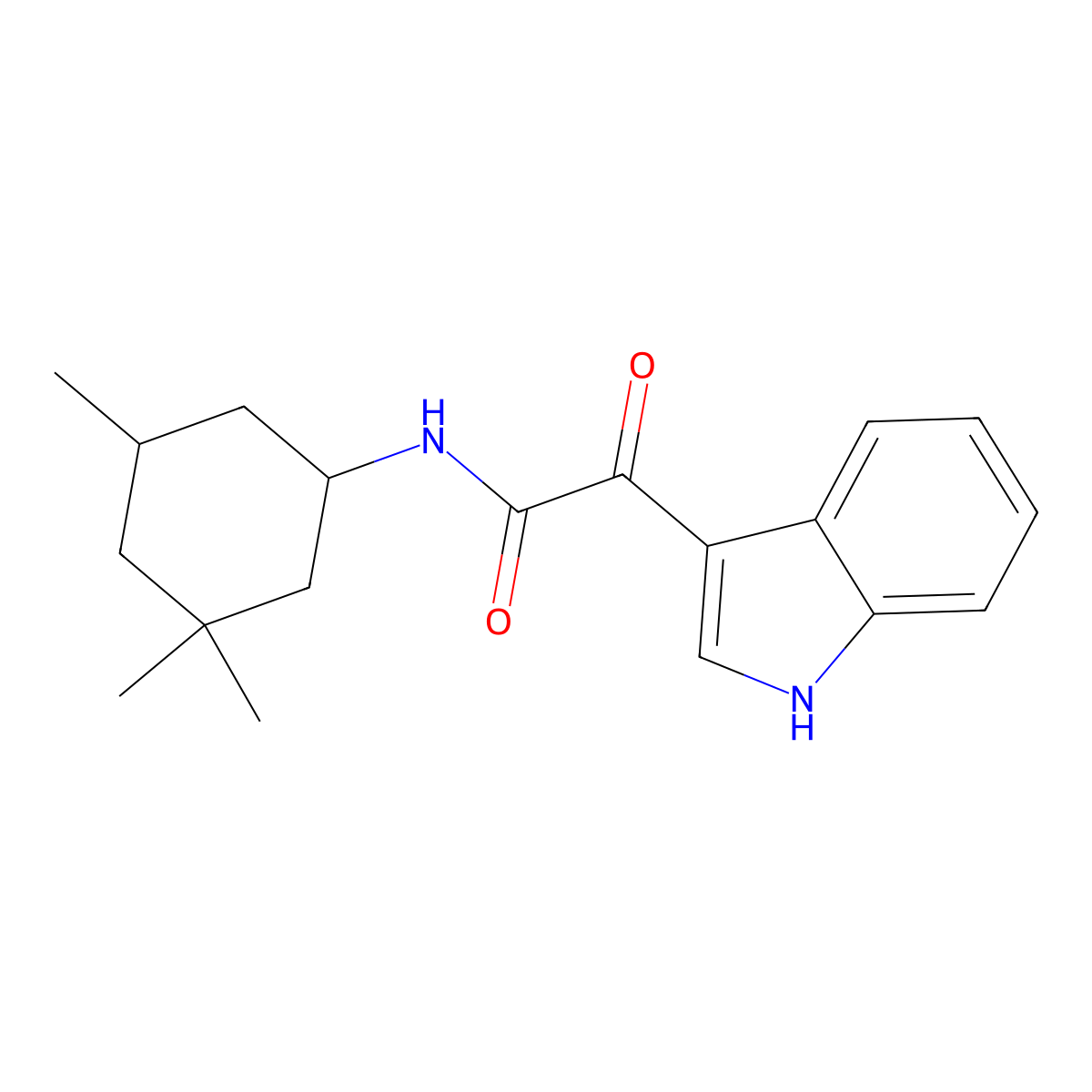2-(1H-indol-3-yl)-2-oxo-N-(3,3,5-trimethylcyclohexyl)acetamide molecular structure, CAS 852367-39-6