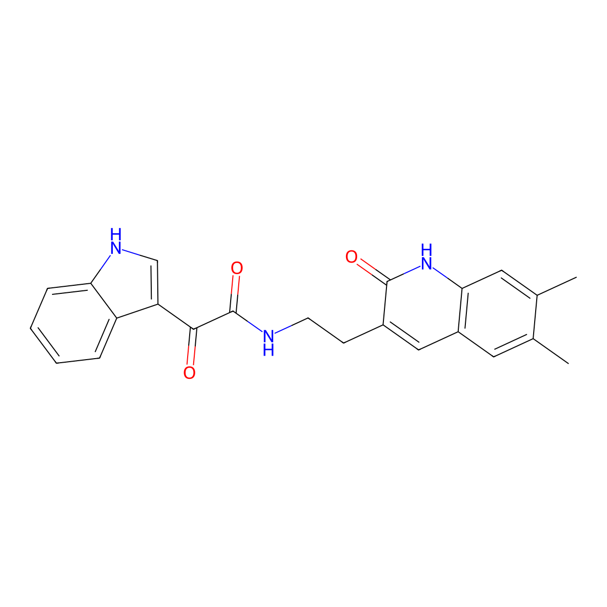 N-[2-(6,7-dimethyl-2-oxo-1H-quinolin-3-yl)ethyl]-2-(1H-indol-3-yl)-2-oxoacetamide molecular structure, CAS 852368-09-3