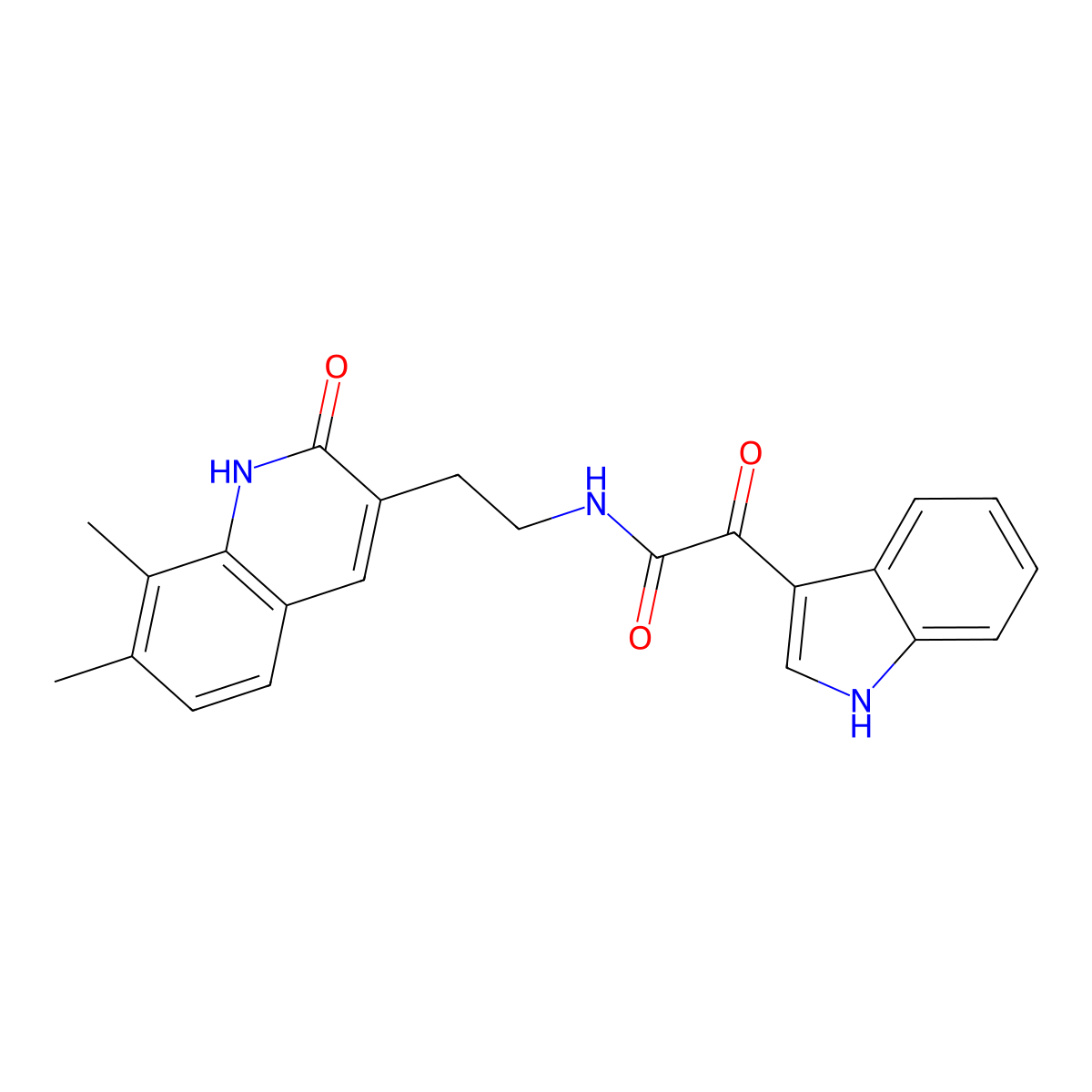 N-(2-(7,8-dimethyl-2-oxo-1,2-dihydroquinolin-3-yl)ethyl)-2-(1H-indol-3-yl)-2-oxoacetamide molecular structure, CAS 852368-11-7