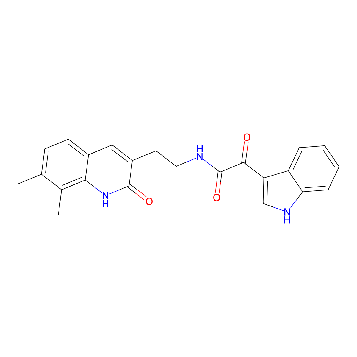 N-(2-(7,8-dimethyl-2-oxo-1,2-dihydroquinolin-3-yl)ethyl)-2-(1H-indol-3-yl)-2-oxoacetamide molecular structure, CAS 852368-11-7