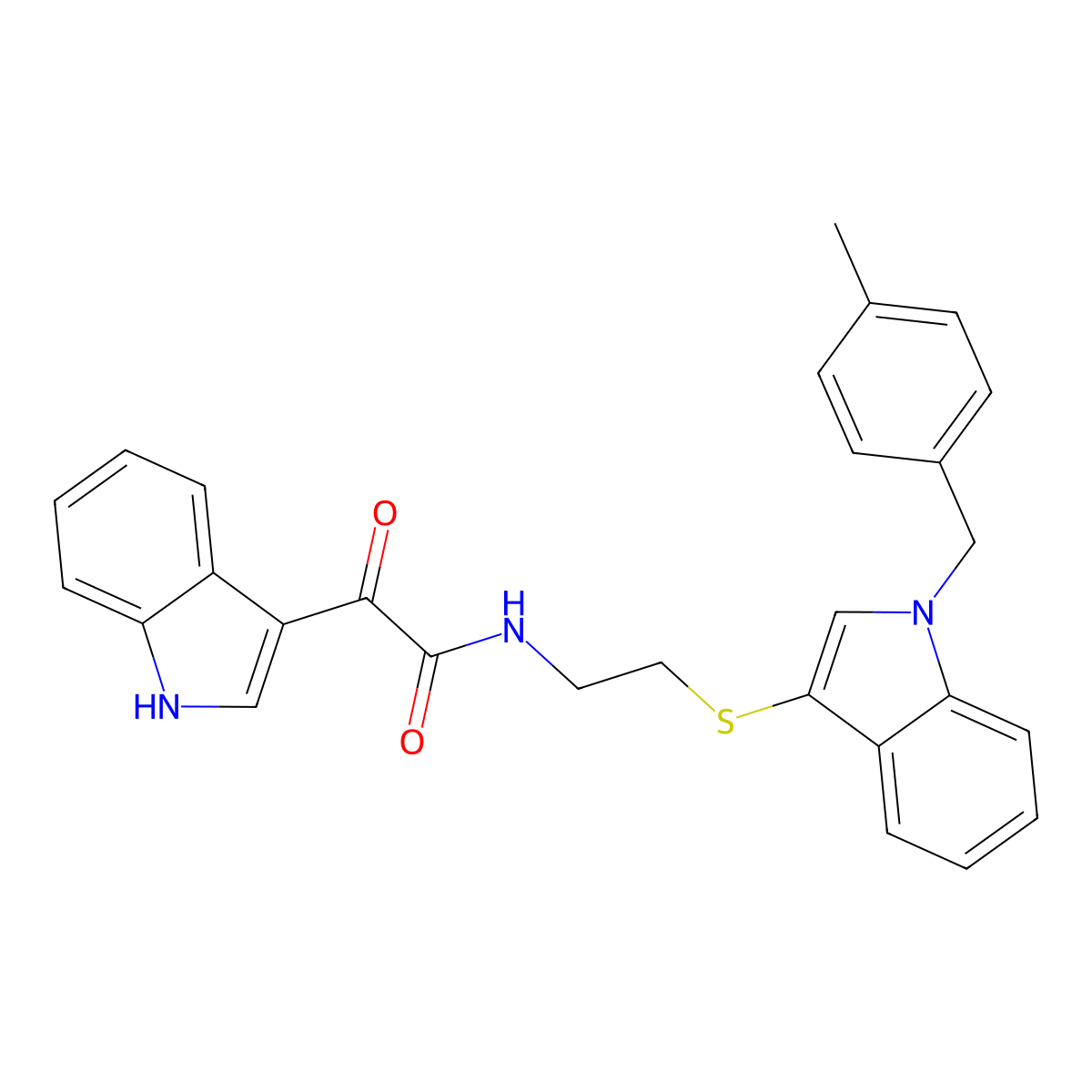2-(1H-indol-3-yl)-N-(2-((1-(4-methylbenzyl)-1H-indol-3-yl)thio)ethyl)-2-oxoacetamide molecular structure, CAS 852368-13-9