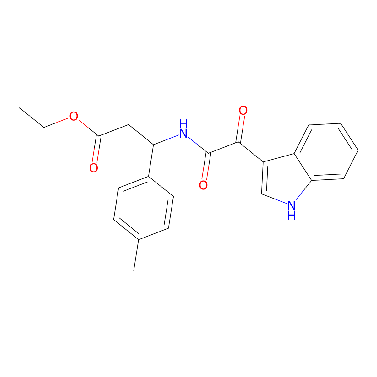 ethyl 3-(2-(1H-indol-3-yl)-2-oxoacetamido)-3-(p-tolyl)propanoate molecular structure, CAS 852368-17-3
