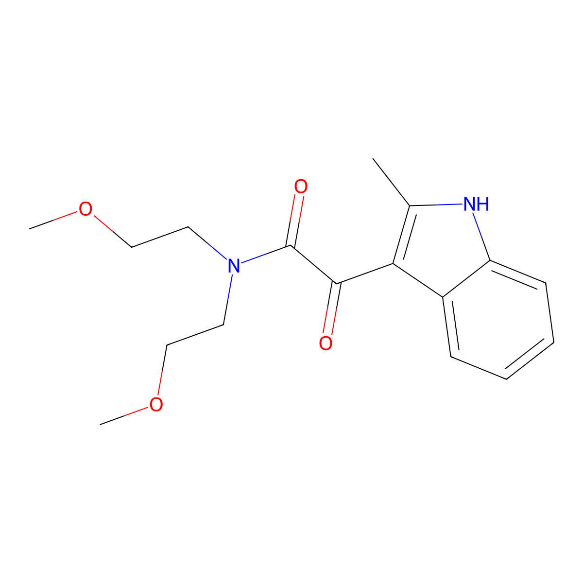 N,N-bis(2-methoxyethyl)-2-(2-methyl-1H-indol-3-yl)-2-oxoacetamide molecular structure, CAS 852368-37-7