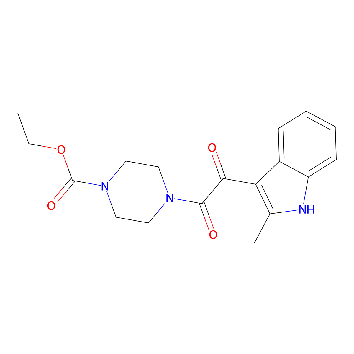 ethyl 4-[2-(2-methyl-1H-indol-3-yl)-2-oxoacetyl]piperazine-1-carboxylate molecular structure, CAS 852368-54-8