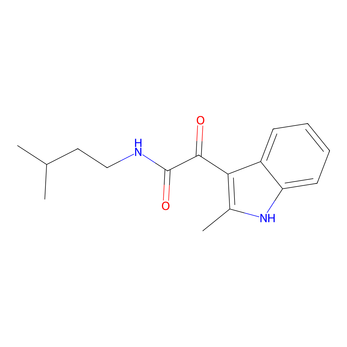 N-isopentyl-2-(2-methyl-1H-indol-3-yl)-2-oxoacetamide molecular structure, CAS 852368-67-3