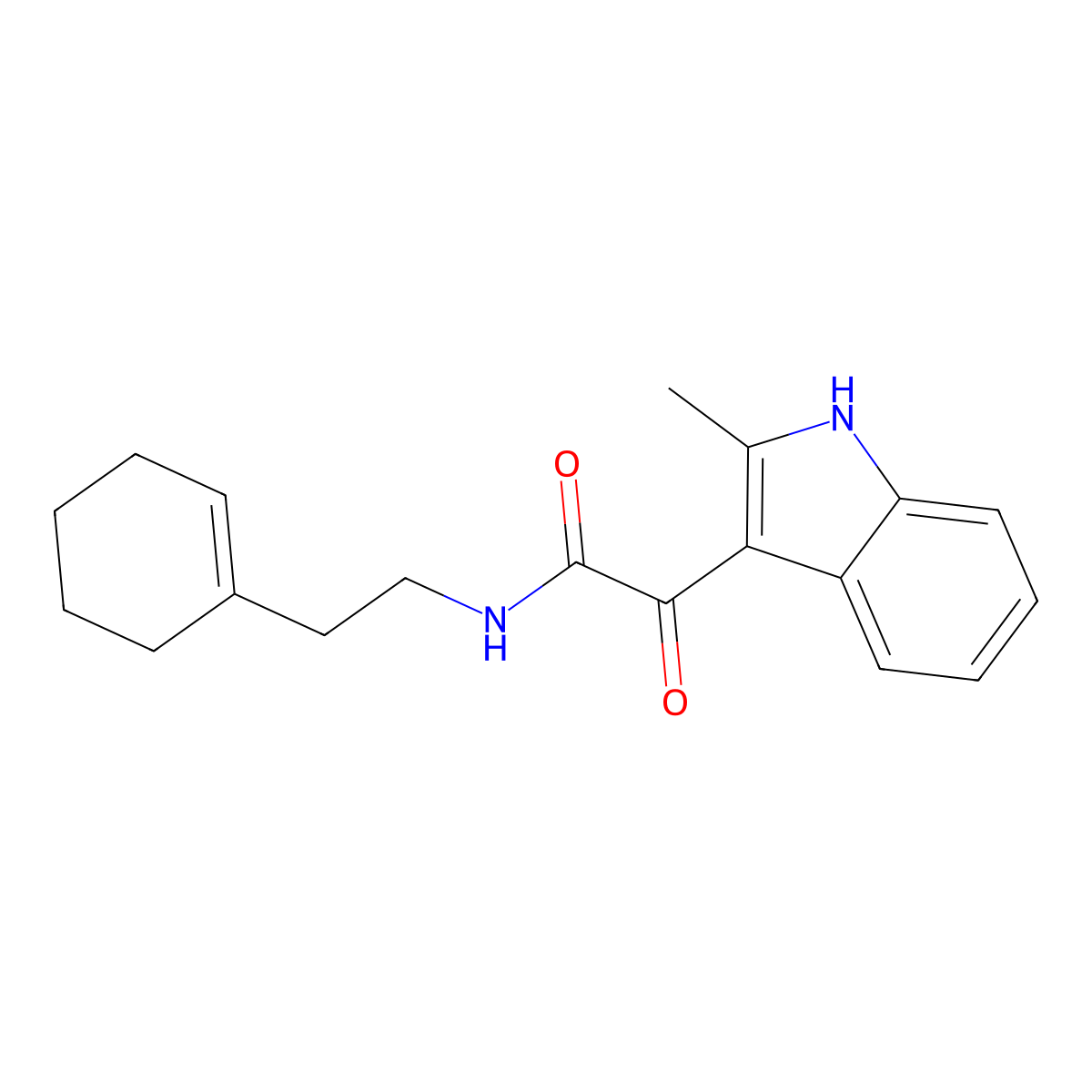 N-[2-(cyclohexen-1-yl)ethyl]-2-(2-methyl-1H-indol-3-yl)-2-oxoacetamide molecular structure, CAS 852368-80-0