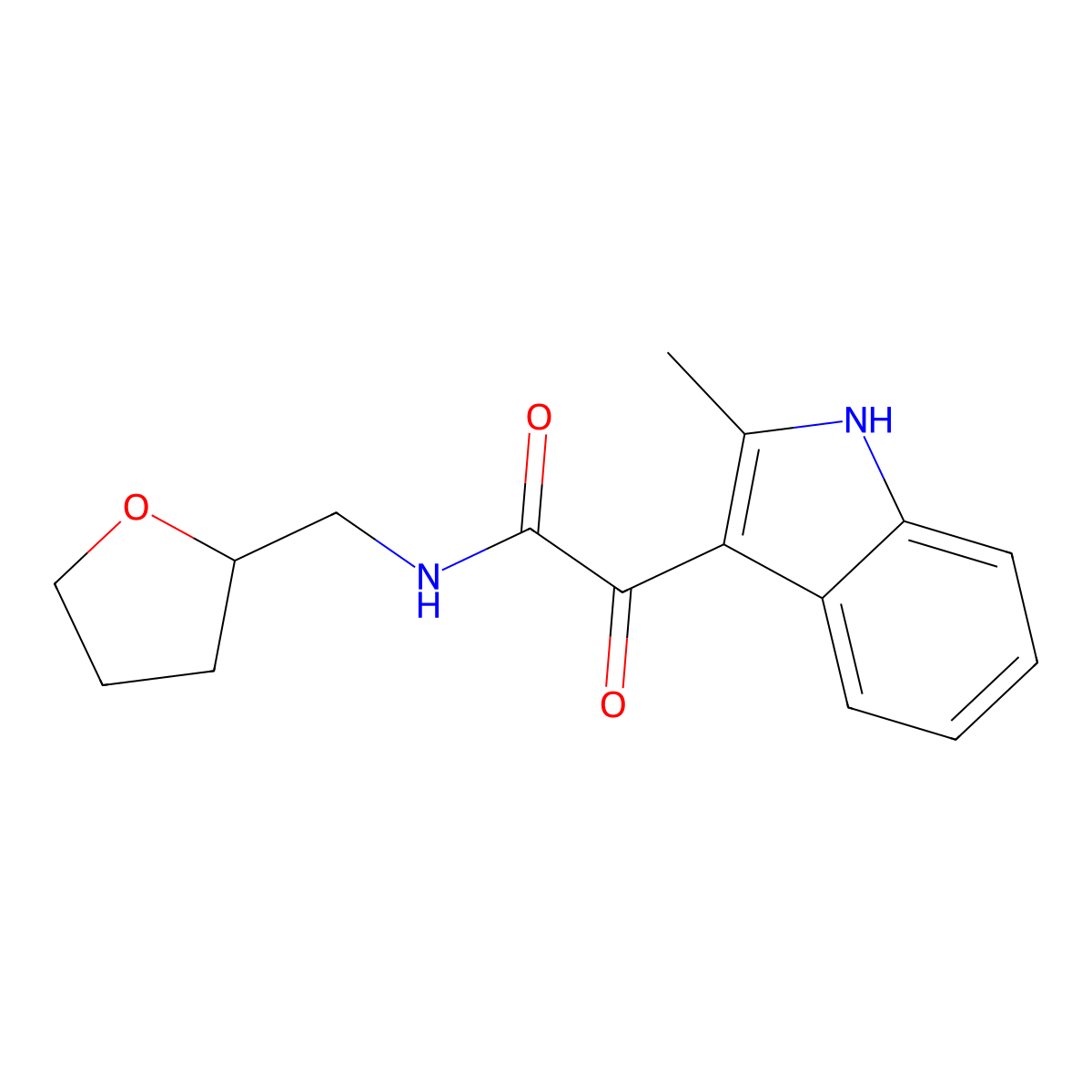 2-(2-methyl-1H-indol-3-yl)-2-oxo-N-((tetrahydrofuran-2-yl)methyl)acetamide molecular structure, CAS 852368-81-1