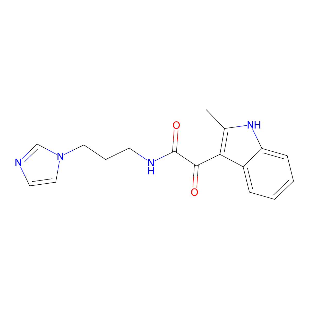 N-(3-(1H-imidazol-1-yl)propyl)-2-(2-methyl-1H-indol-3-yl)-2-oxoacetamide molecular structure, CAS 852368-83-3