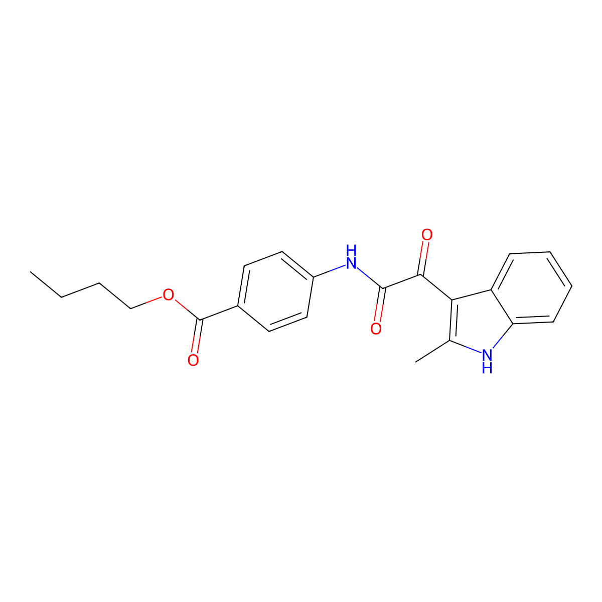 butyl 4-(2-(2-methyl-1H-indol-3-yl)-2-oxoacetamido)benzoate molecular structure, CAS 852369-35-8
