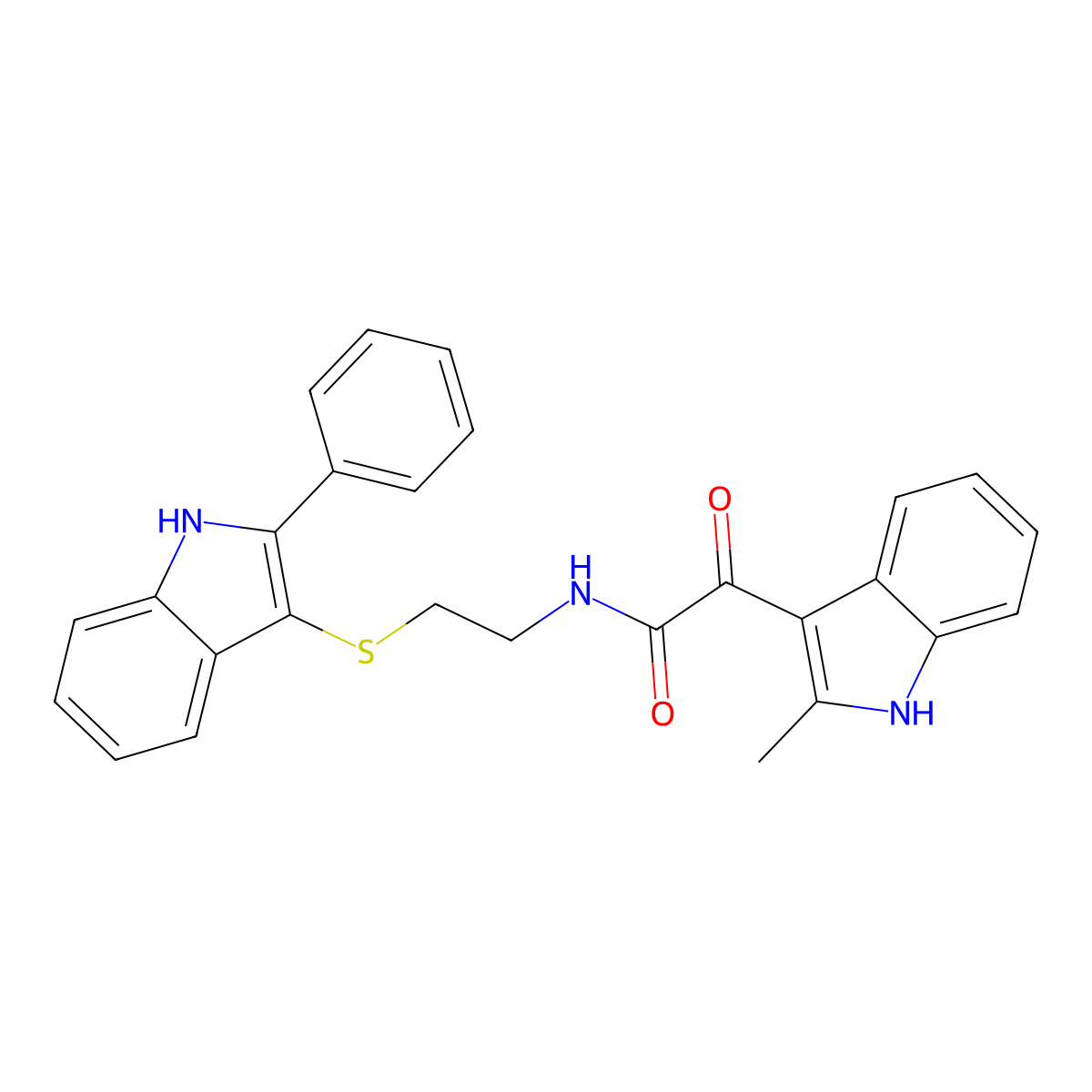 2-(2-methyl-1H-indol-3-yl)-2-oxo-N-(2-((2-phenyl-1H-indol-3-yl)thio)ethyl)acetamide molecular structure, CAS 852372-21-5