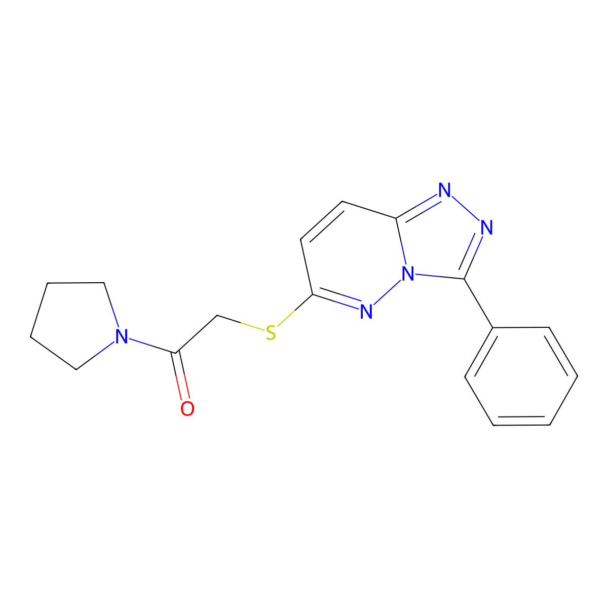 2-[(3-Phenyl-[1,2,4]triazolo[4,3-b]pyridazin-6-yl)sulfanyl]-1-pyrrolidin-1-ylethanone molecular structure, CAS 852372-22-6