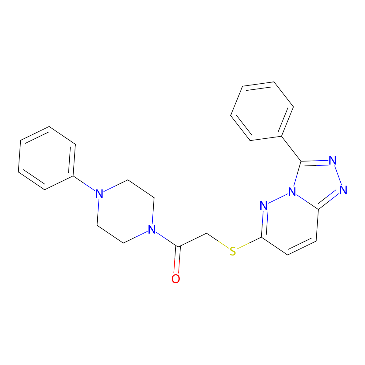 2-((3-Phenyl-[1,2,4]triazolo[4,3-b]pyridazin-6-yl)thio)-1-(4-phenylpiperazin-1-yl)ethanone molecular structure, CAS 852372-26-0