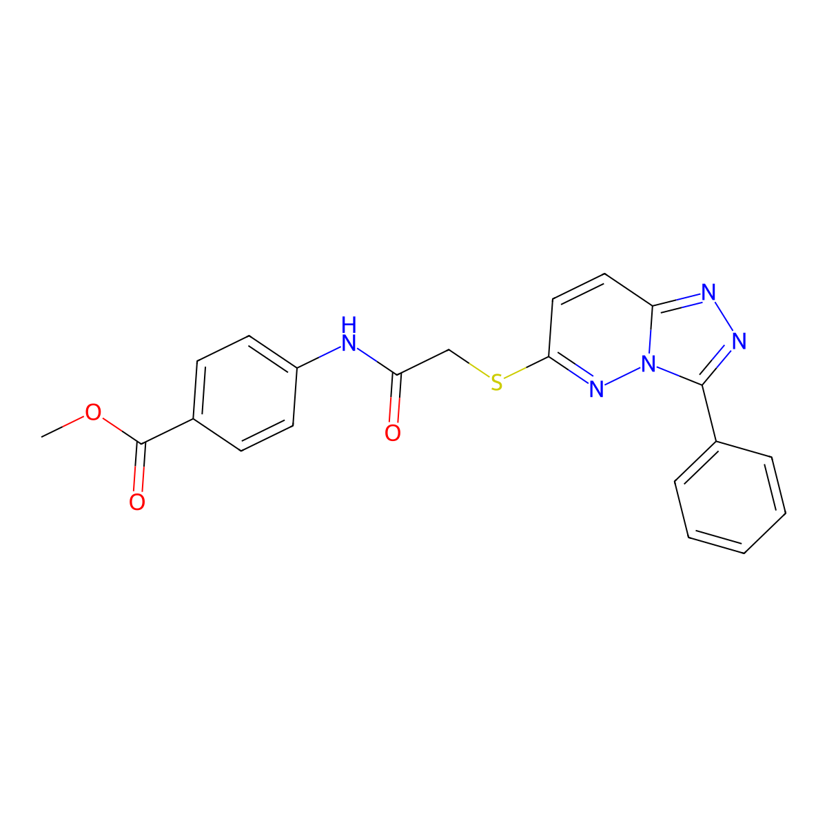 Methyl 4-(2-((3-phenyl-[1,2,4]triazolo[4,3-b]pyridazin-6-yl)thio)acetamido)benzoate molecular structure, CAS 852372-60-2