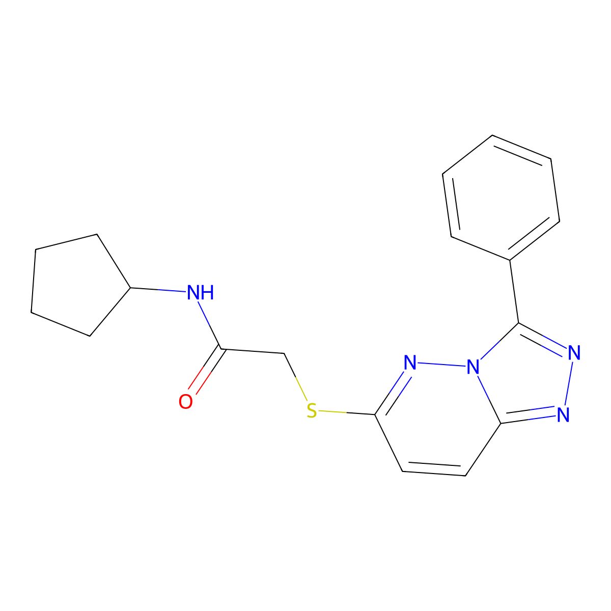 N-cyclopentyl-2-((3-phenyl-[1,2,4]triazolo[4,3-b]pyridazin-6-yl)thio)acetamide molecular structure, CAS 852372-64-6