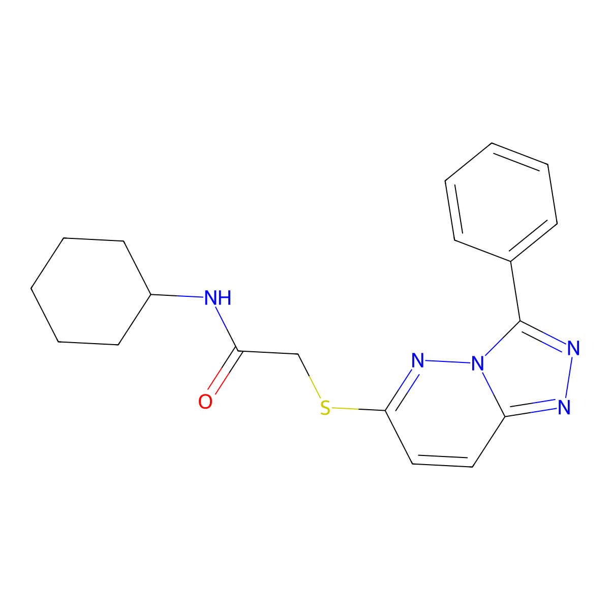 N-cyclohexyl-2-((3-phenyl-[1,2,4]triazolo[4,3-b]pyridazin-6-yl)thio)acetamide molecular structure, CAS 852372-65-7