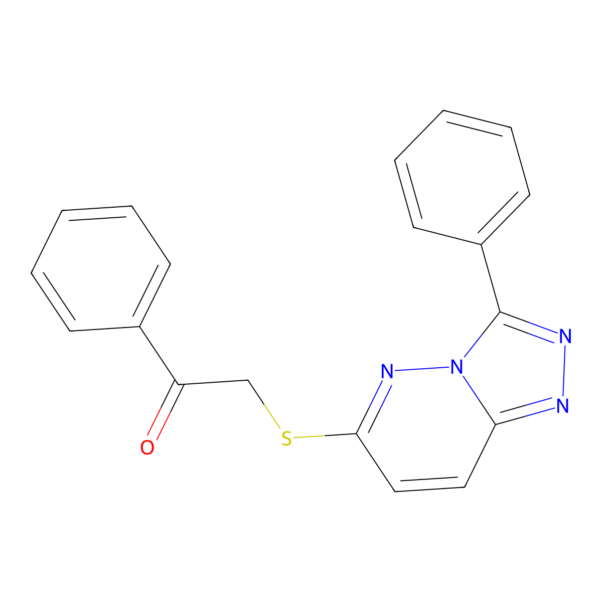 1-Phenyl-2-((3-phenyl-[1,2,4]triazolo[4,3-b]pyridazin-6-yl)thio)ethanone molecular structure, CAS 852372-94-2