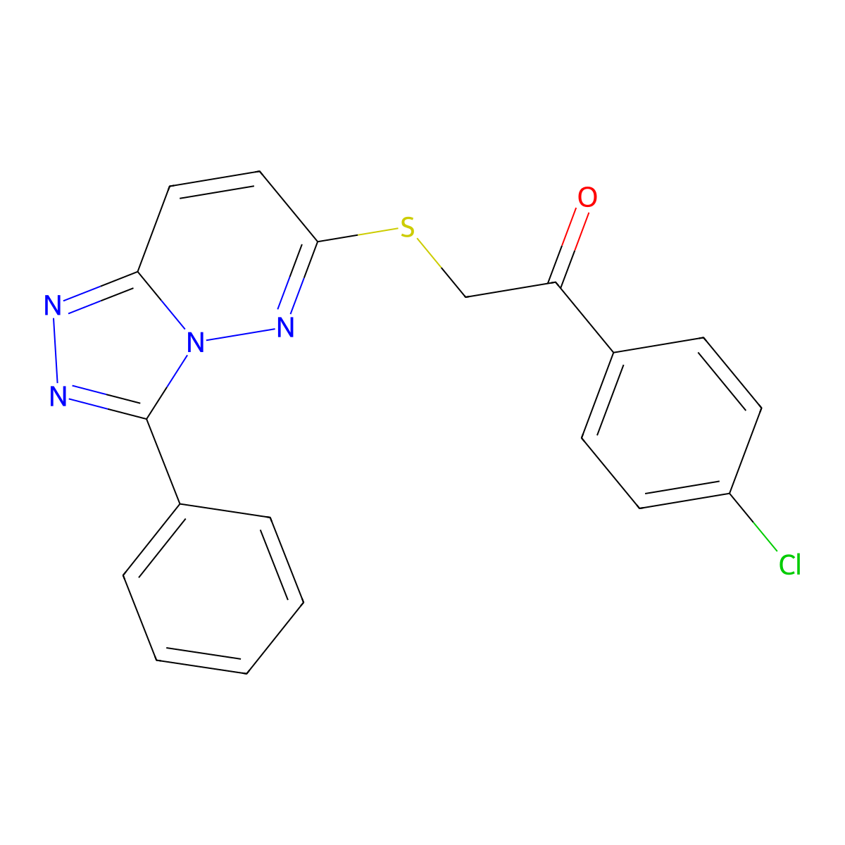 1-(4-Chlorophenyl)-2-((3-phenyl-[1,2,4]triazolo[4,3-b]pyridazin-6-yl)thio)ethanone molecular structure, CAS 852372-95-3