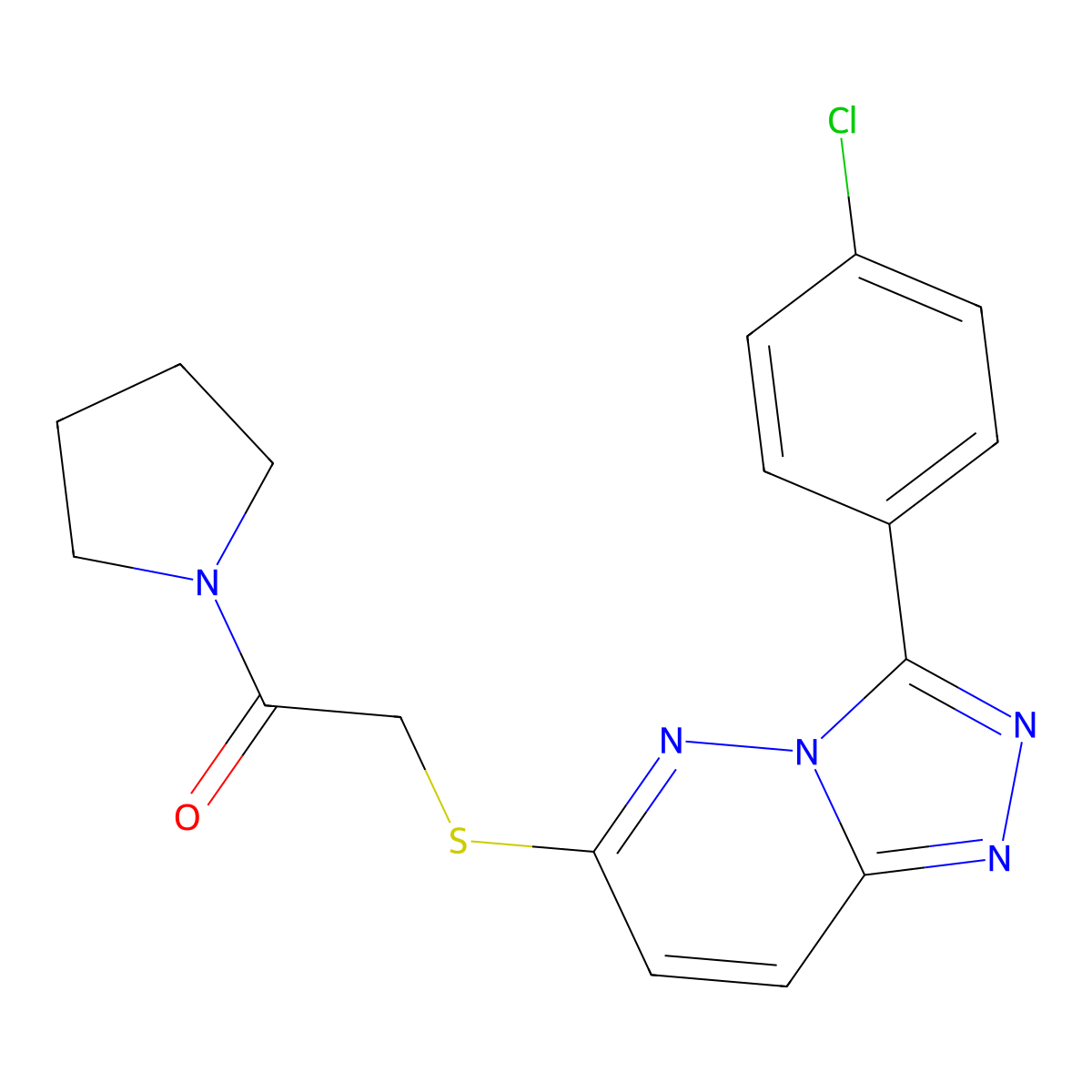 2-((3-(4-Chlorophenyl)-[1,2,4]triazolo[4,3-b]pyridazin-6-yl)thio)-1-(pyrrolidin-1-yl)ethanone molecular structure, CAS 852373-00-3
