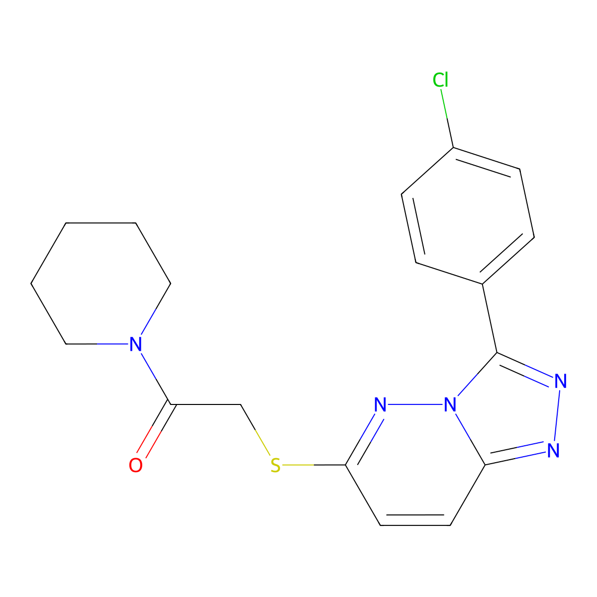 2-[[3-(4-Chlorophenyl)-[1,2,4]triazolo[4,3-b]pyridazin-6-yl]sulfanyl]-1-piperidin-1-ylethanone molecular structure, CAS 852373-01-4