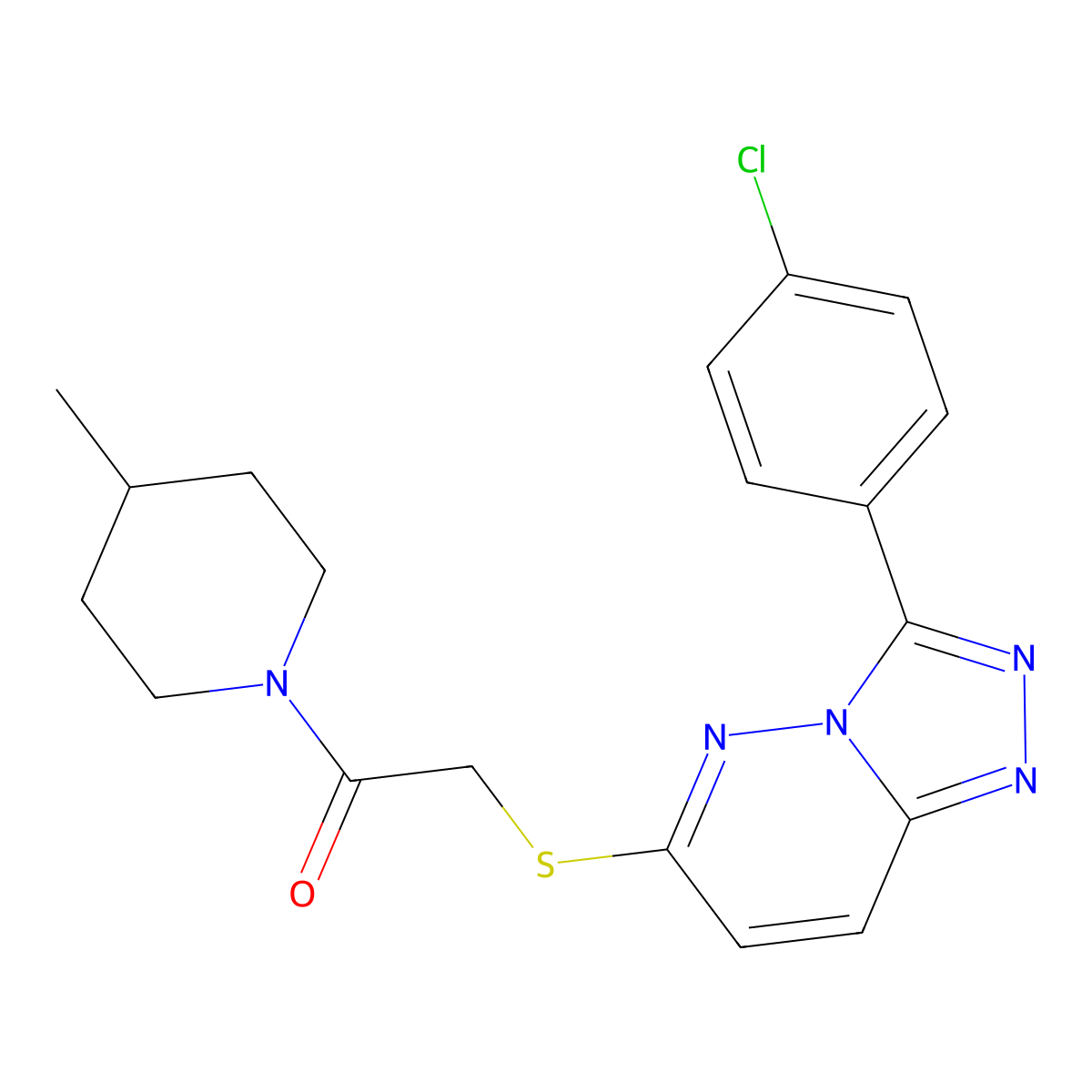 2-((3-(4-Chlorophenyl)-[1,2,4]triazolo[4,3-b]pyridazin-6-yl)thio)-1-(4-methylpiperidin-1-yl)ethanone molecular structure, CAS 852373-04-7