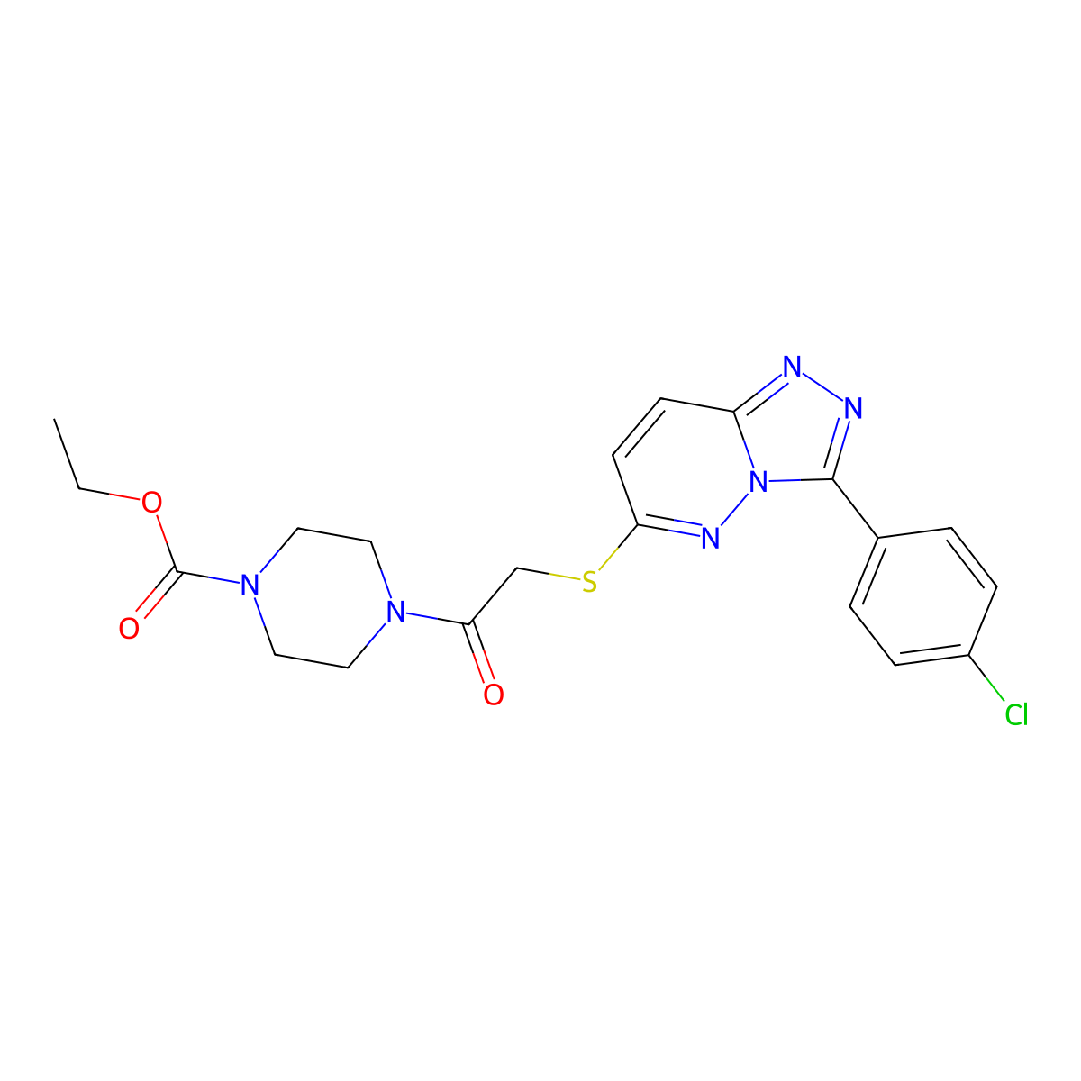Ethyl 4-(2-((3-(4-chlorophenyl)-[1,2,4]triazolo[4,3-b]pyridazin-6-yl)thio)acetyl)piperazine-1-carboxylate molecular structure, CAS 852373-06-9